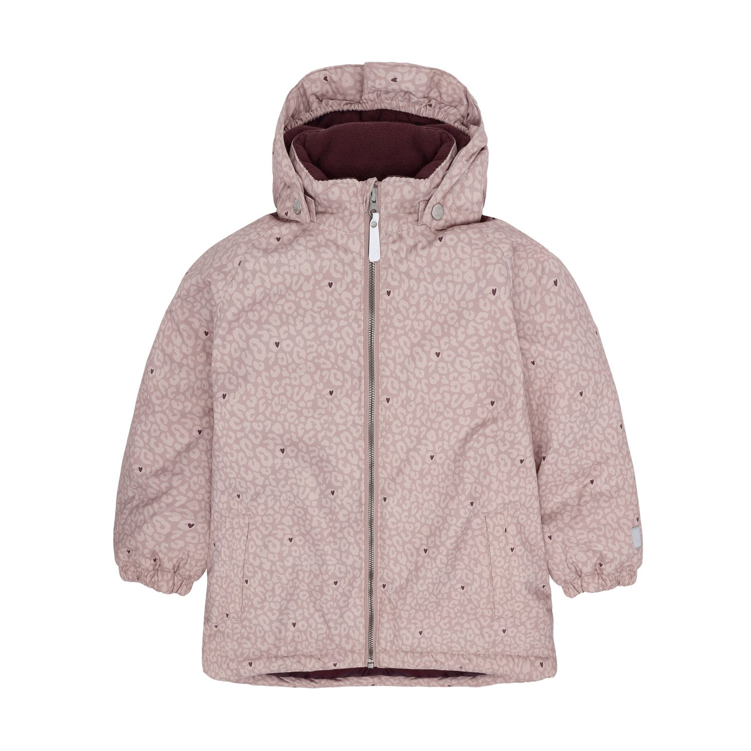 Minymo Winterjacke Mädchen Winterjacke Altrosa Leo-Print wasserdicht mit Kapuze
