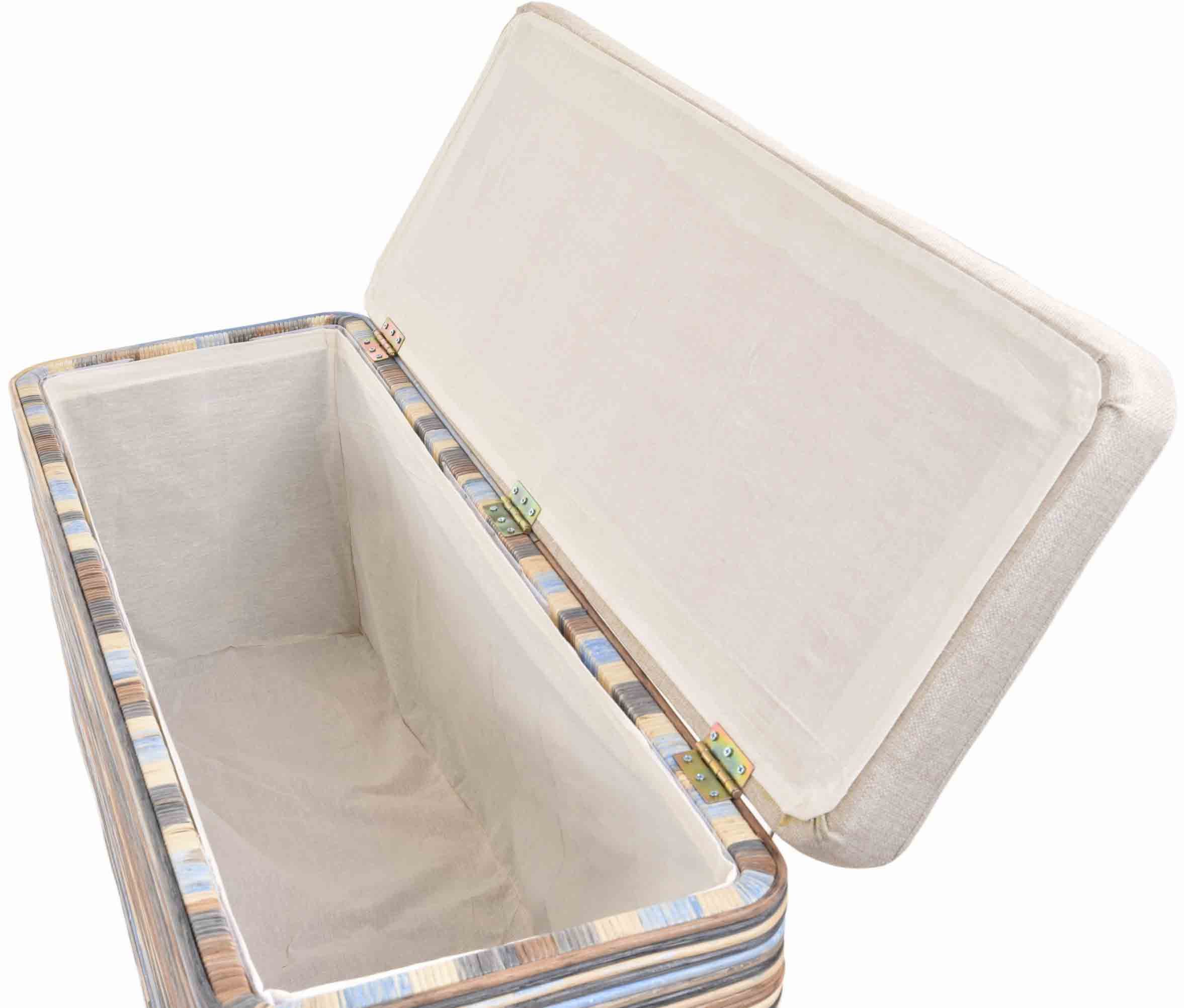 Krines Home Sitztruhe Breiter Rattan Wäschekorb 115cm mit Deckel Wäschetruhe XXL Sitzbank, schmal Flur Bank Sitzhocker Wäschesammler Sitz-Truhe Natur Rechteckig