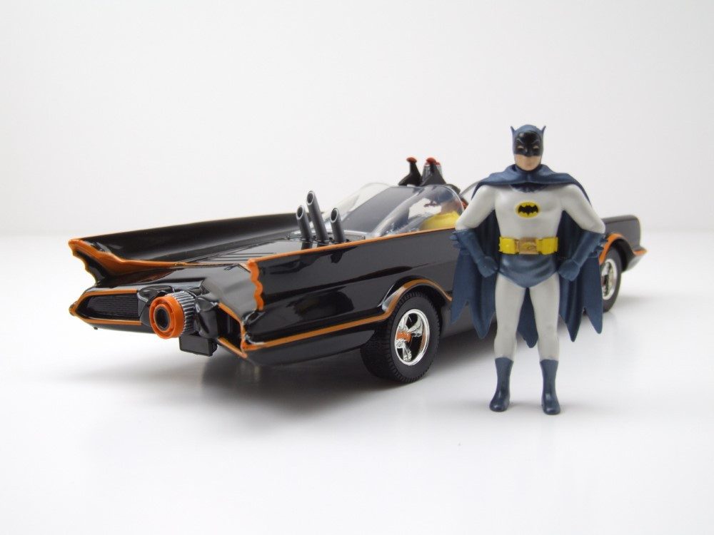 JADA Modellauto Batmobile 1966 schwarz Batman Classic Series mit Figuren, Maßstab 1:24