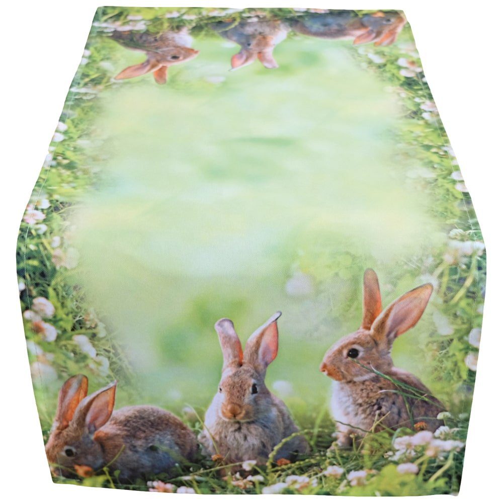 matches21 HOME & HOBBY Tischdecke Tischläufer NELE süße Osterhasen Fotodruck Polyester 40 x 90 cm (1-tlg), Pflegeleicht & waschbar bei 30 °C