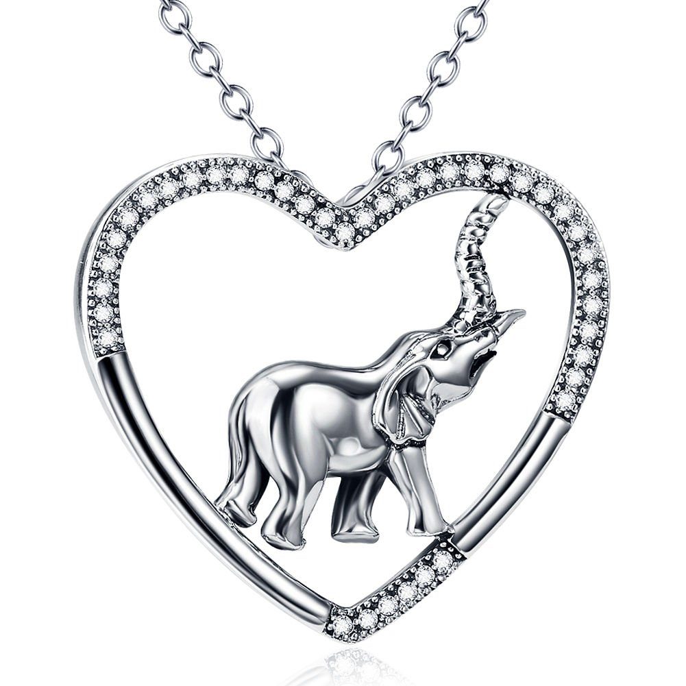 Schmuck-Elfe Kette mit Anhänger Herz Elefant, 925 Silber