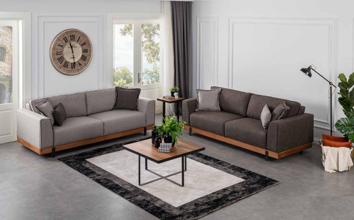 3-Sitzer), Sofa Stoffsofa in Wohnzimmer-Set Made Set (2-St., Luxus Designen, 2x Sitzer Europa 3+3 Braunes JVmoebel Sofagarnitur