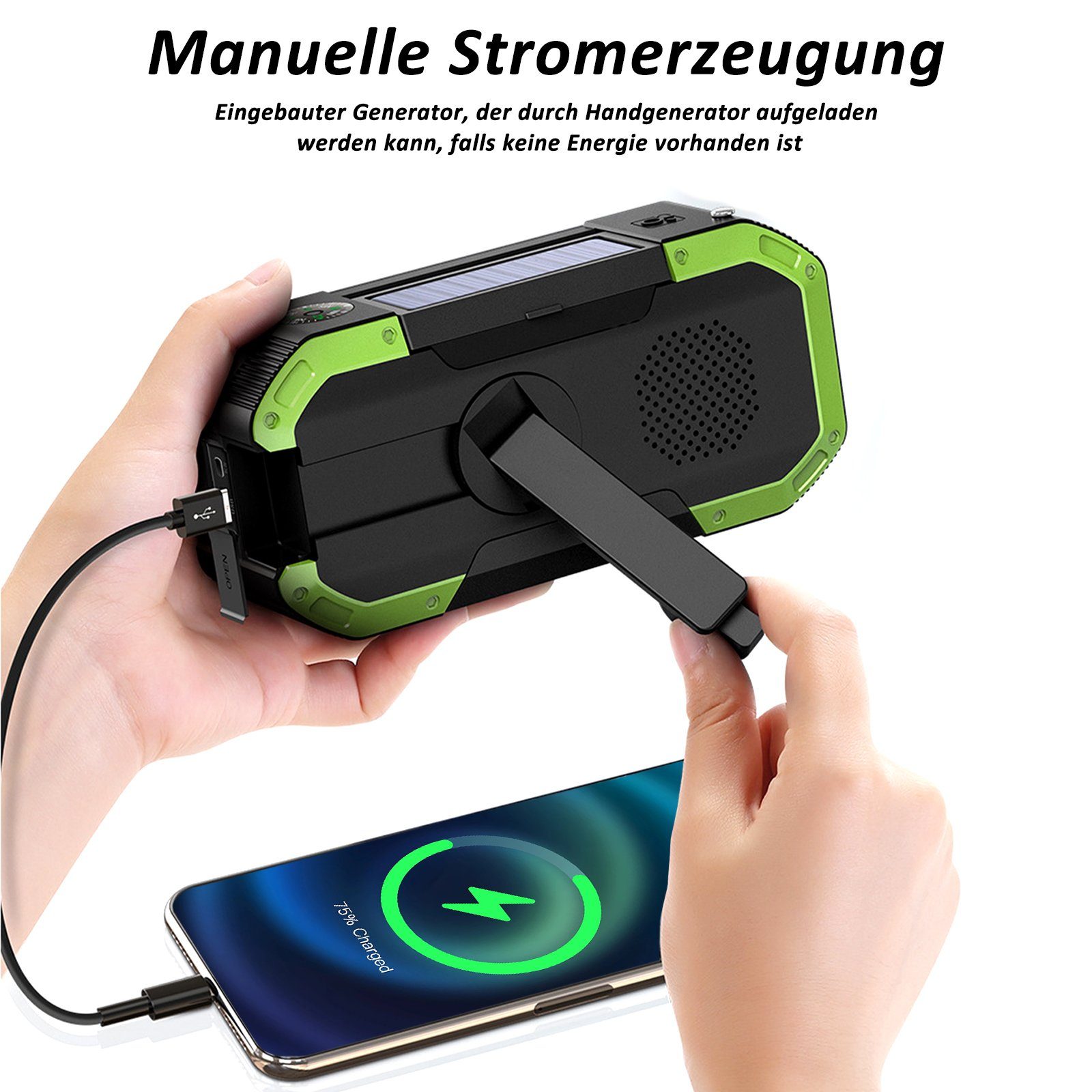 (5000 Powerbank, Radio, Radios,Solarradio, (DAB) (Nostalgie mit CALIYO USB-Ausgang Kurbelradio Handyladefunktion Radio FM/AM, mit Handyladefunktion Digitalradio Digitalradios, Powerbank Kurbelradio mit IPX5) mAh