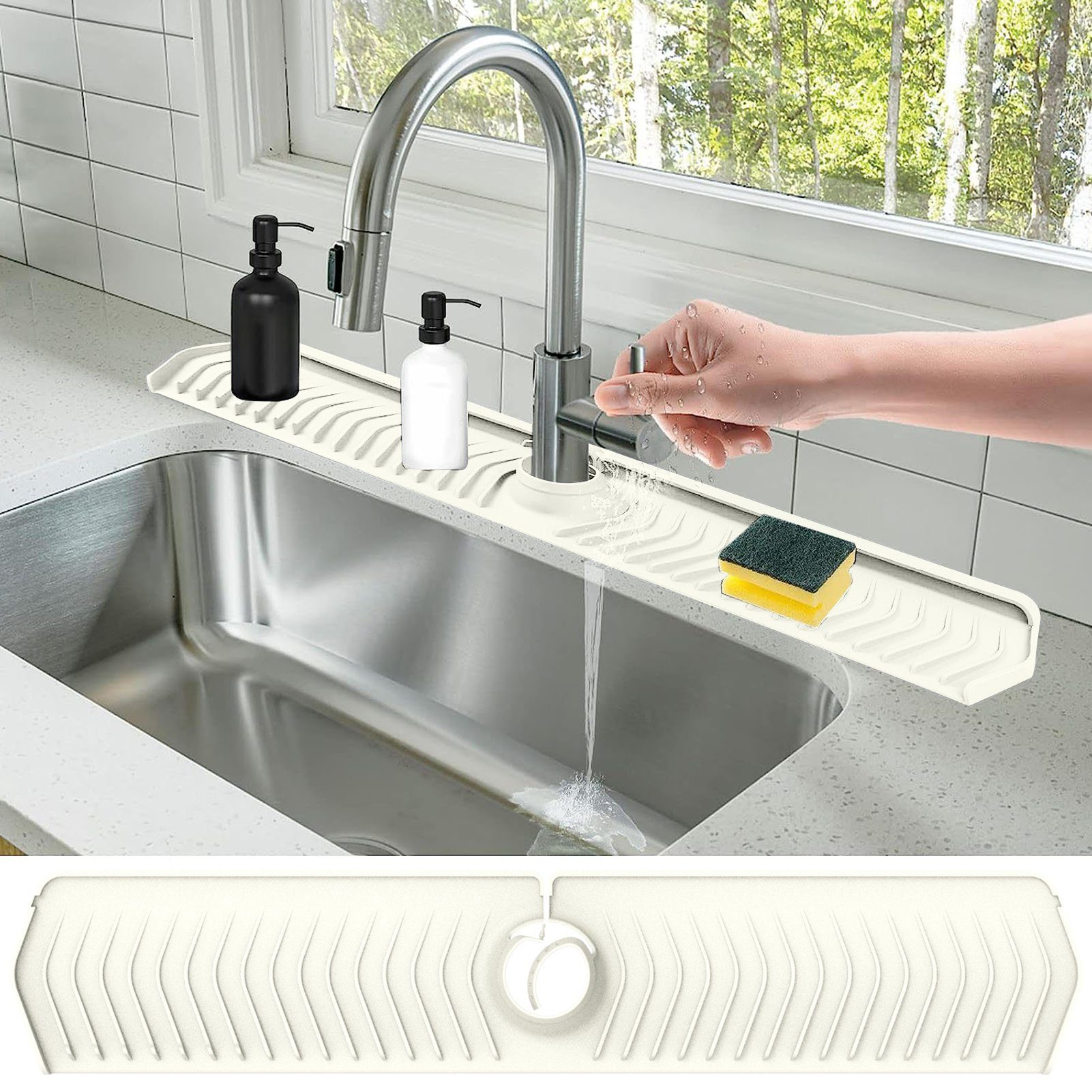 Rutaqian Küchenspüle Wasserhahn Drain Pad, Silikon Tropffänger Tablett für Haus Küche Beige