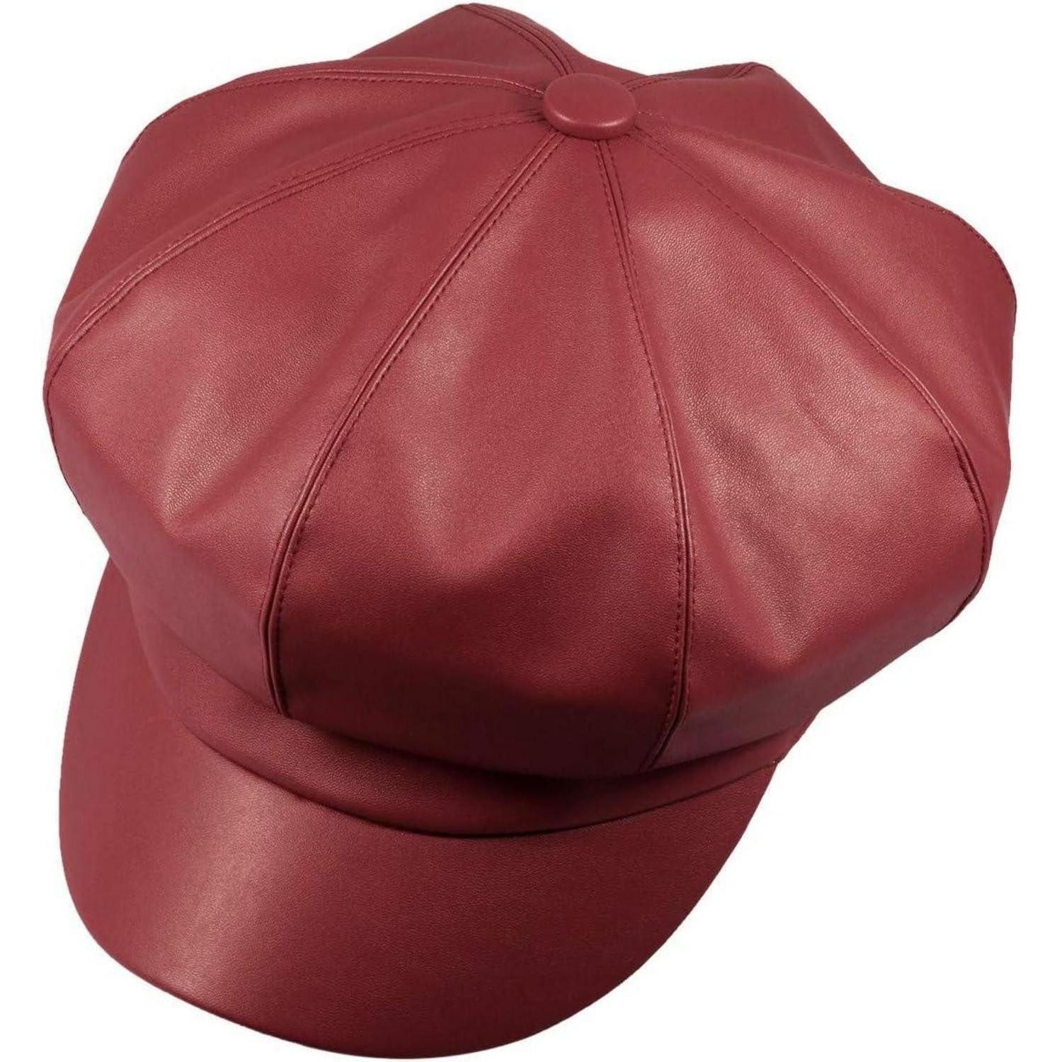 LuxusKollektion Baskenmütze Baskenmütze PU Leder Damen Newsboy Herbst Winter Einheitsgröße #2-Rot