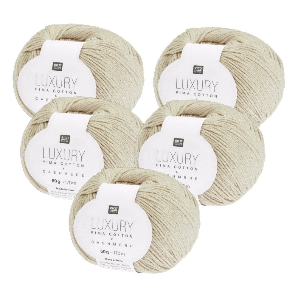 Rico Design 5 x RICO DESIGN LUXURY PIMA COTTON x CASHMERE Häkelwolle, 340 m