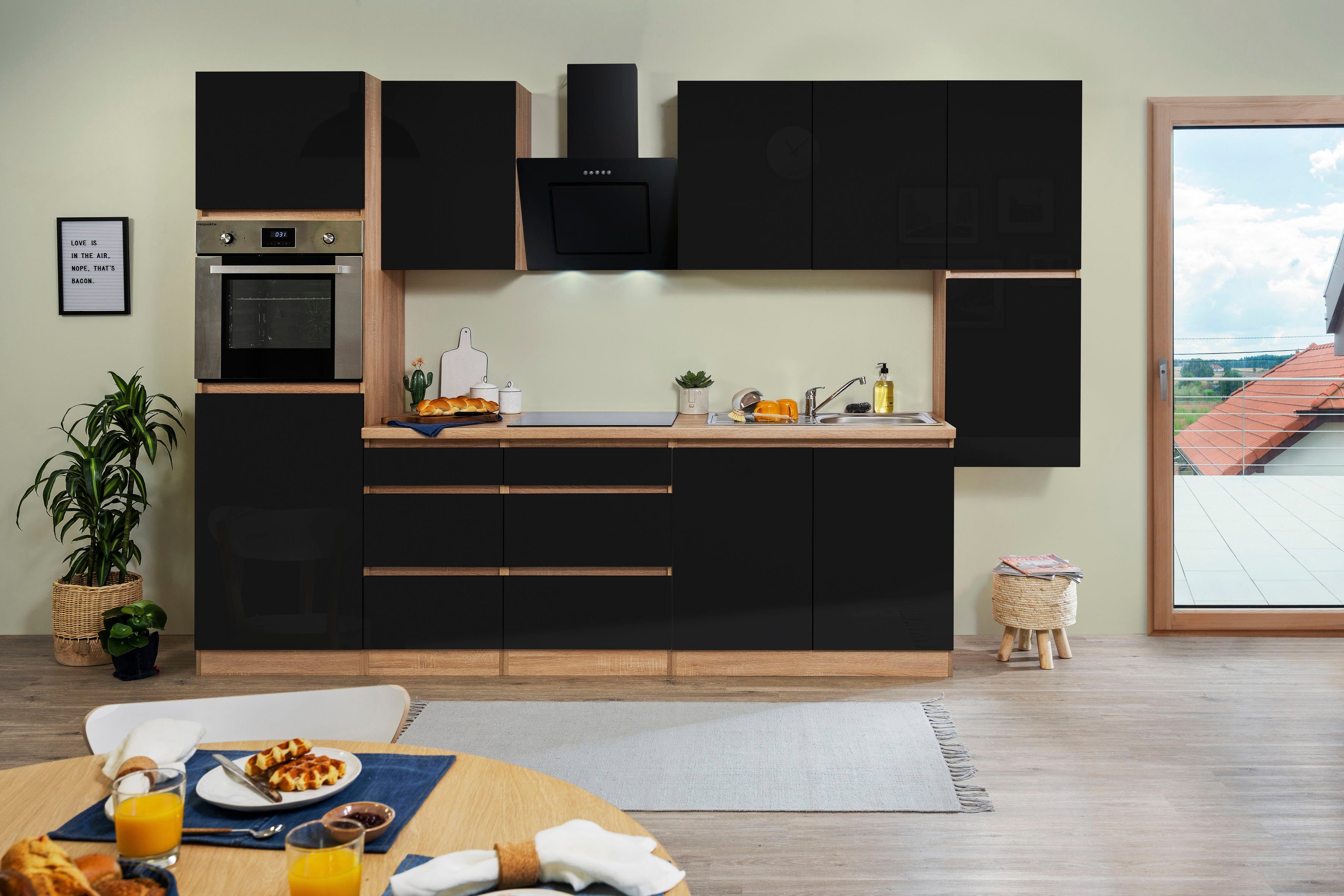 RESPEKTA Küchenzeile Boston aus der Serie Lorena, mit E-Geräten, Breite 320 cm schwarz