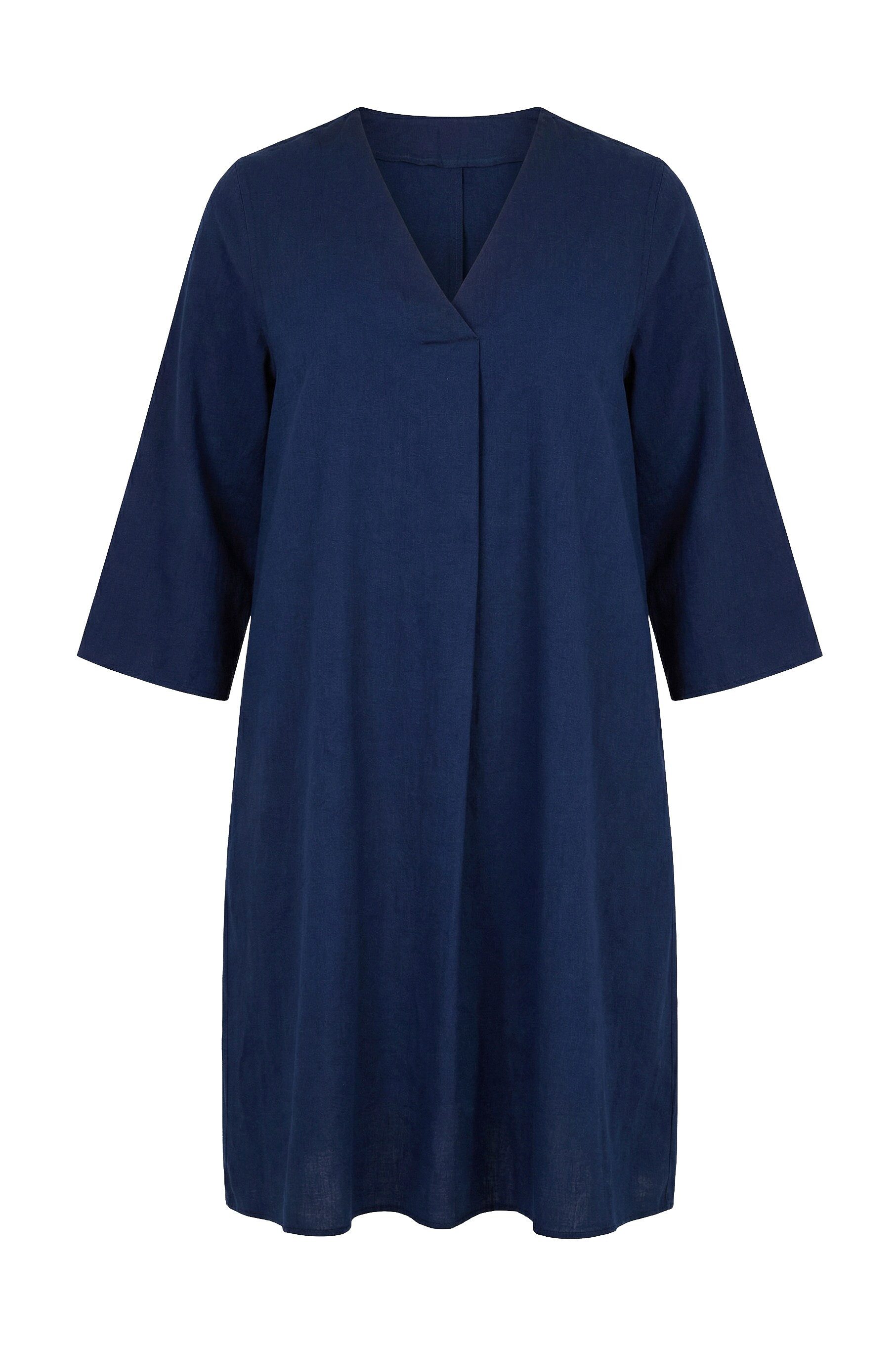 Ulla Popken Jerseykleid Jeans-Kleid Zierfalte V-Ausschnitt 3/4-Arm Taschen