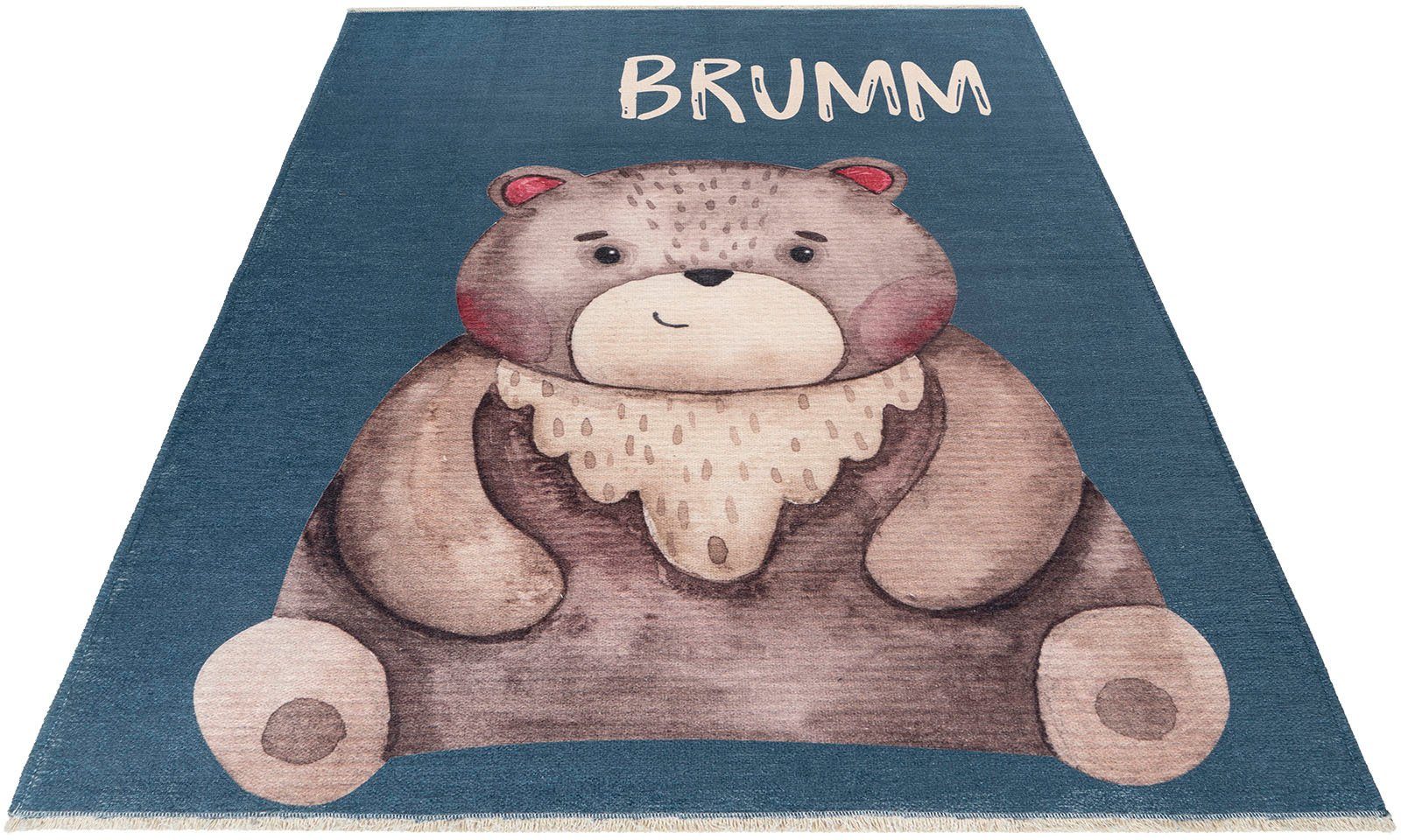 Obsession Kinderteppich My Greta 613, rechteckig, Höhe: 6 mm, Kurzflor, Motiv Bär, mit Fransen, Kinderzimmer