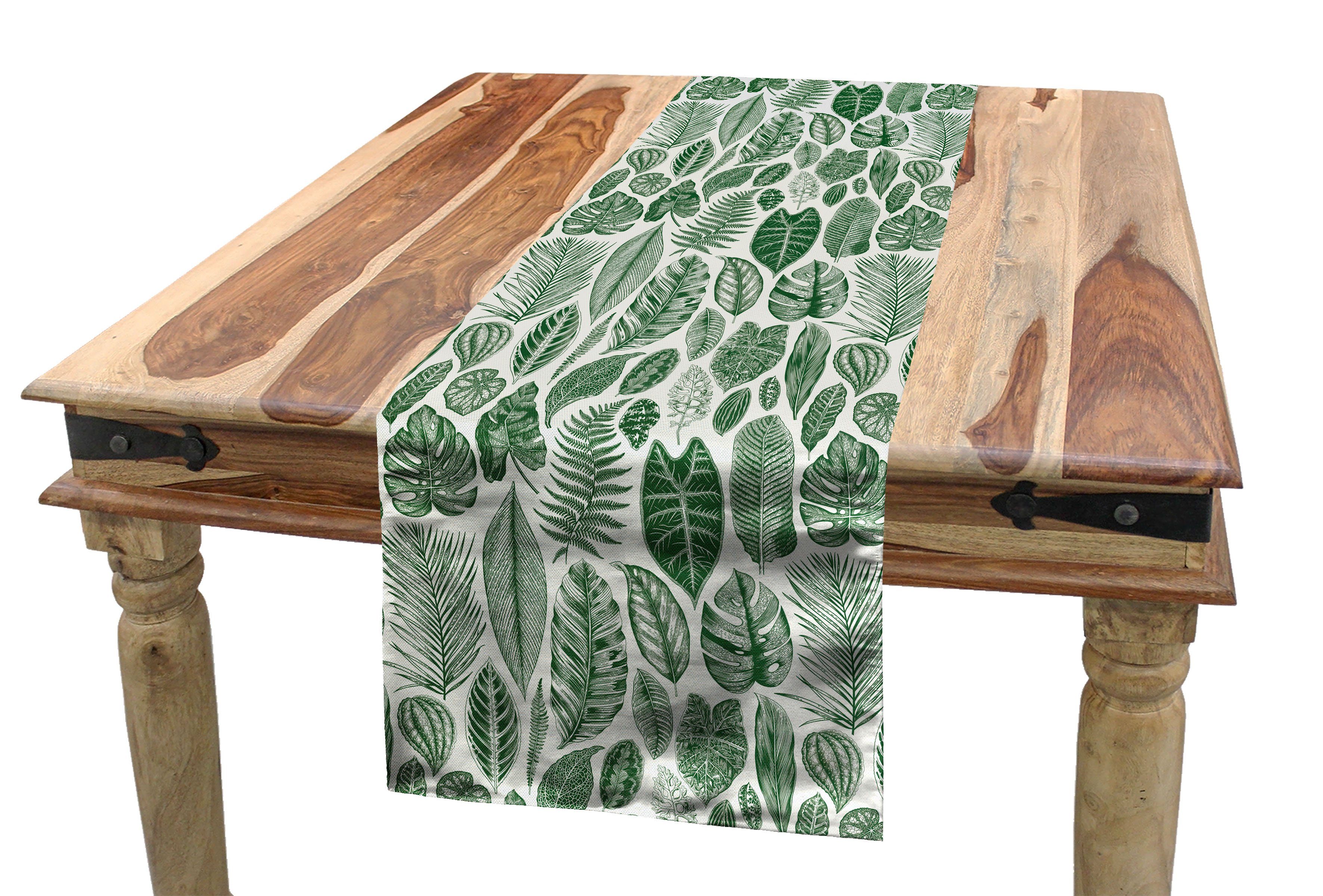 Abakuhaus Tischläufer Esszimmer Küche Rechteckiger Dekorativer Tischläufer, Botanisch Vintage Exotische Blätter