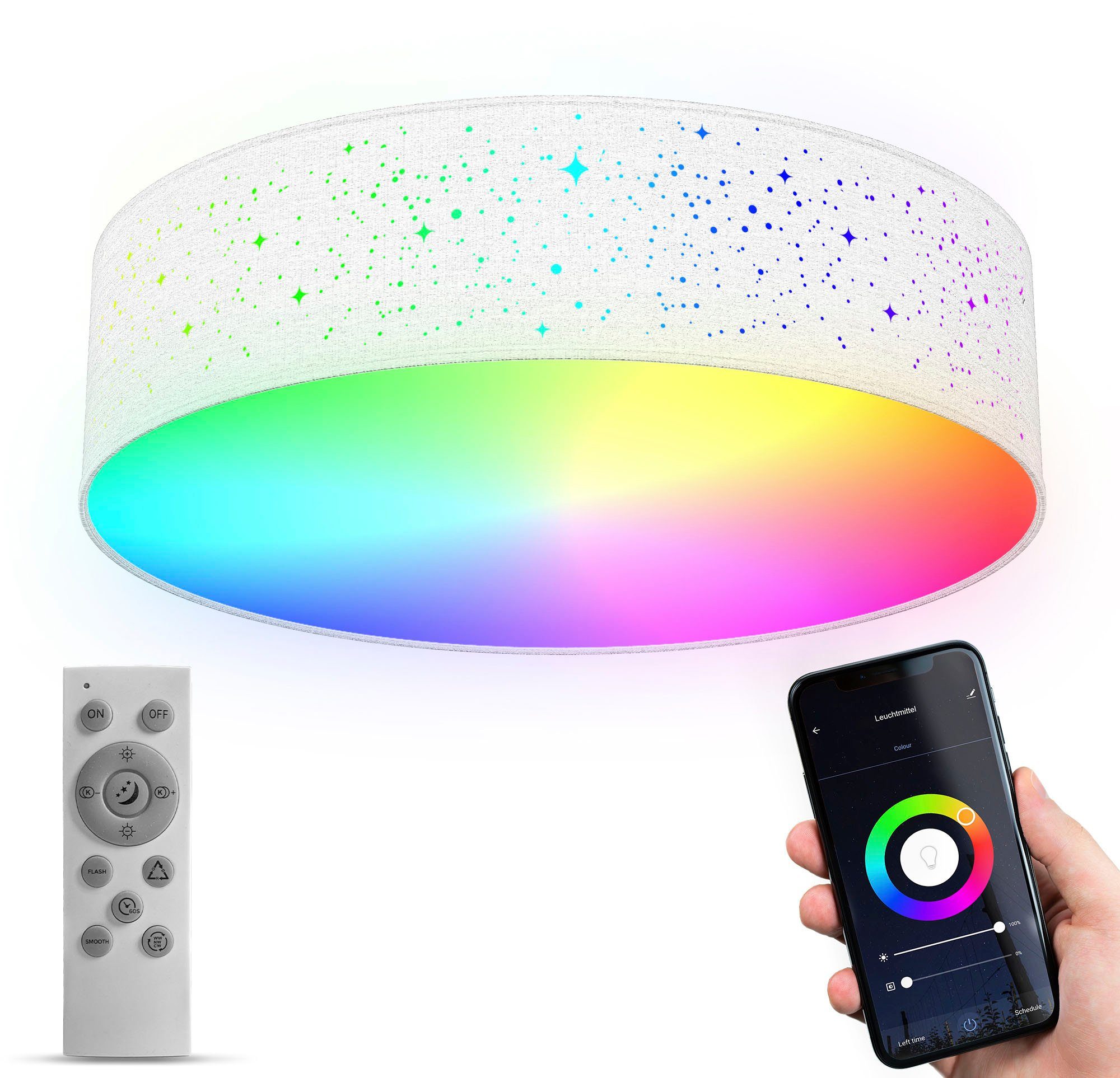 Farbwechsel und iOS+Andorid, inkl. Smart Fernbedienung, integriert, fest LED B.K.Licht Deckenlampe, Home, Ø39cm APP-Steuerung, Lichteffekte, LED Deckenleuchte BK_SD1476 RGB-CCT WiFi