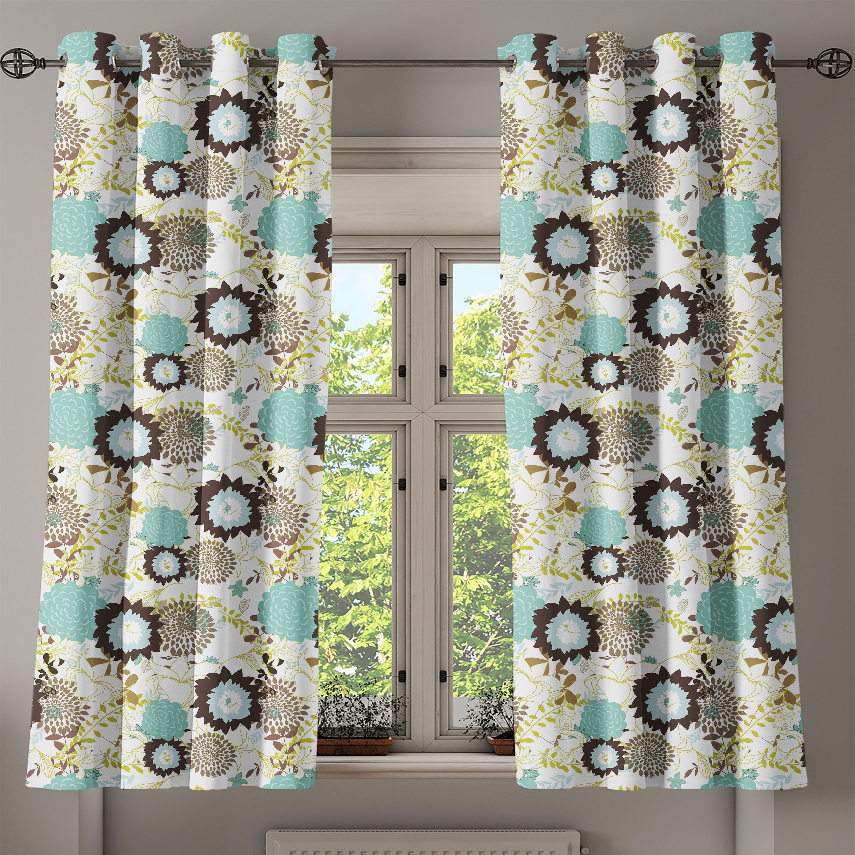 Gardine Dekorative für Jahrgang Wohnzimmer, Blumen Aufwändige 2-Panel-Fenstervorhänge Abakuhaus, Abstrakt Schlafzimmer