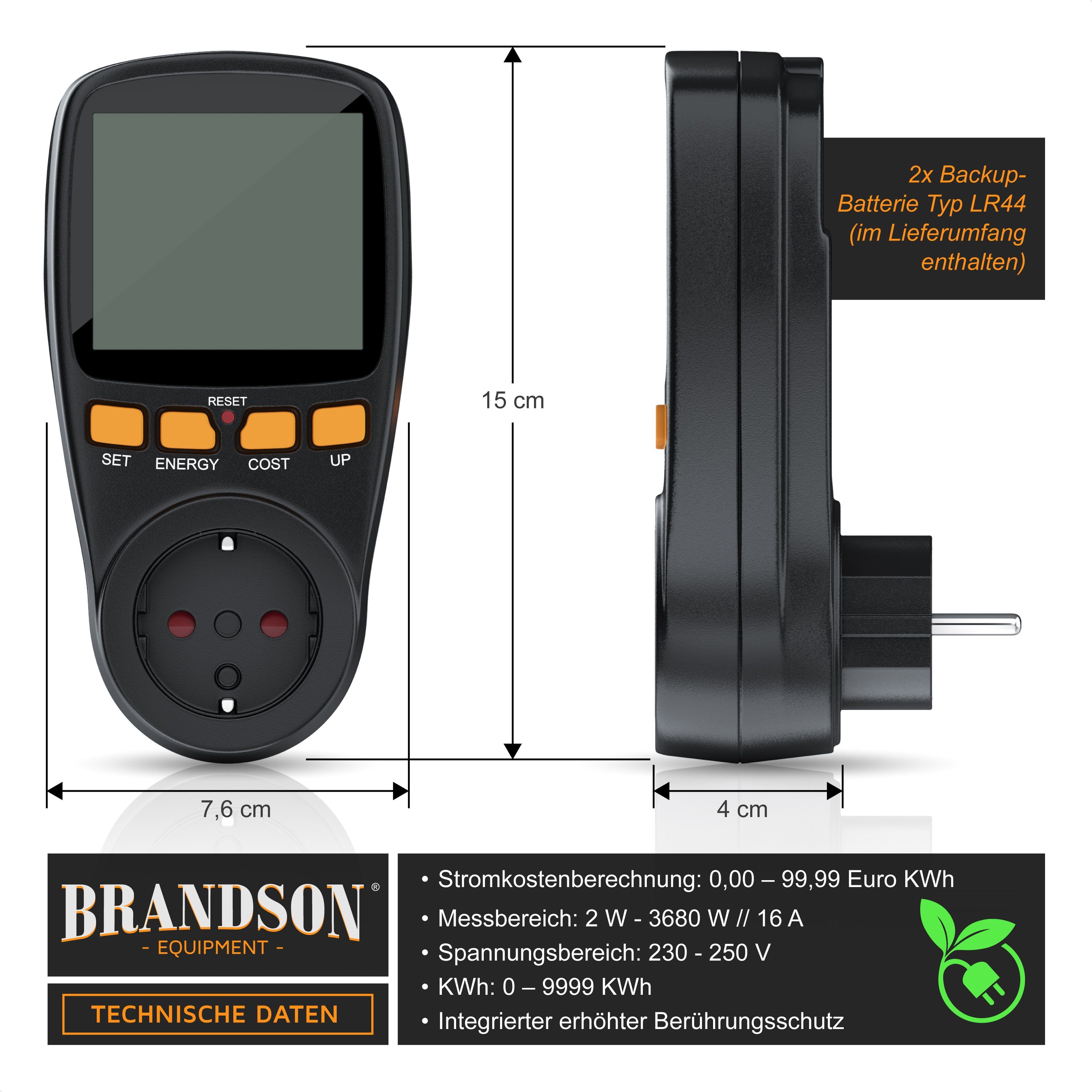 Brandson Energiekostenmessgerät, digitales Stromkostenmessgerät, Stromverbrauchsmesser 3680 Watt max