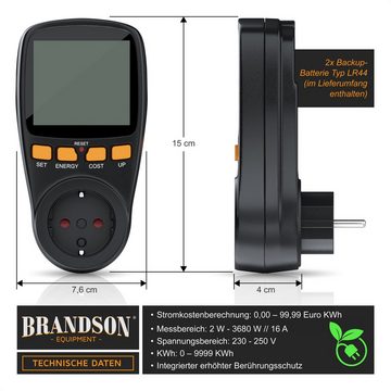 Brandson Energiekostenmessgerät, digitales Stromkostenmessgerät, Stromverbrauchsmesser max. 3680 Watt