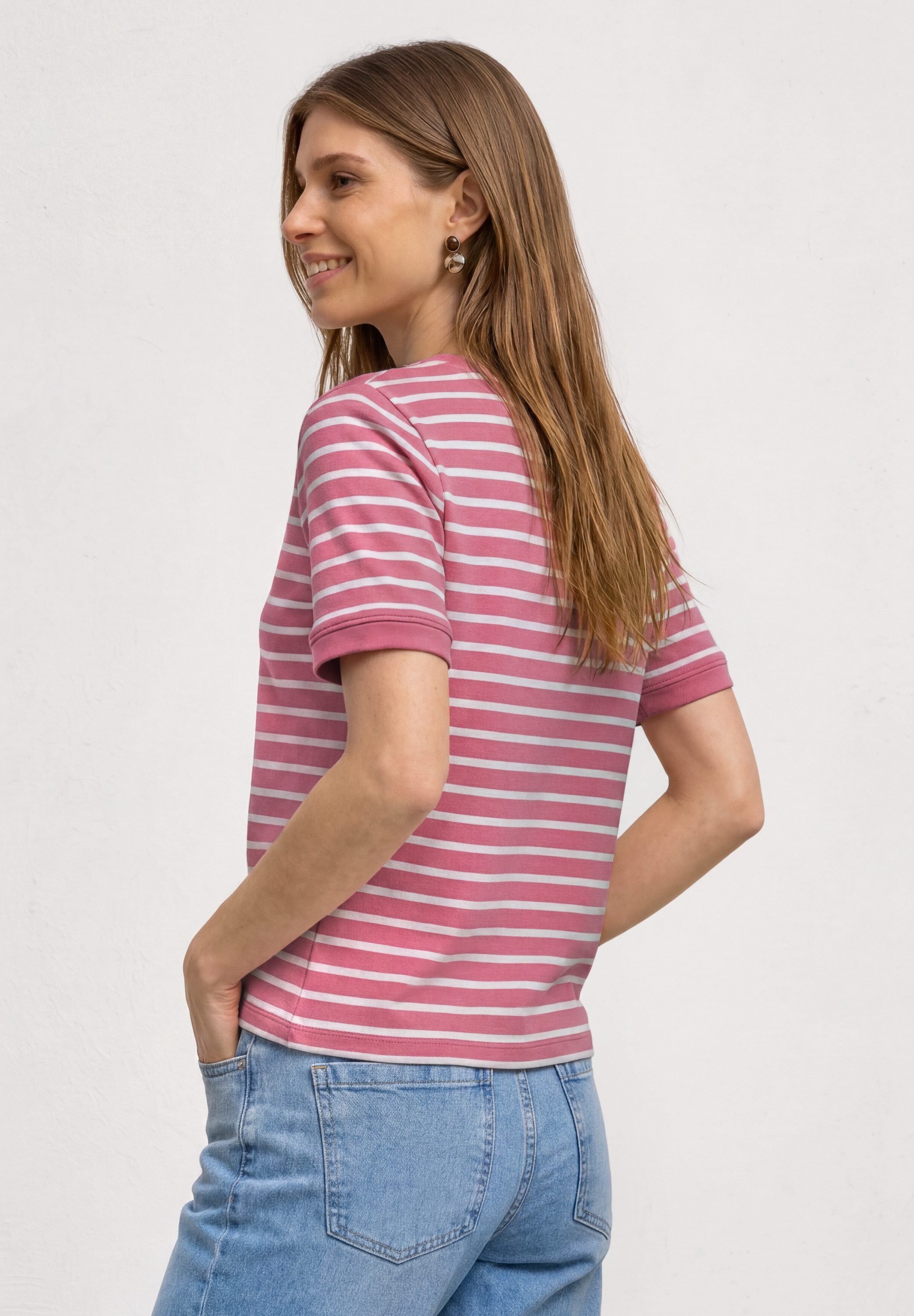 STREET ONE Rundhalsshirt Sommershirt mit Boat Neck und Streifen