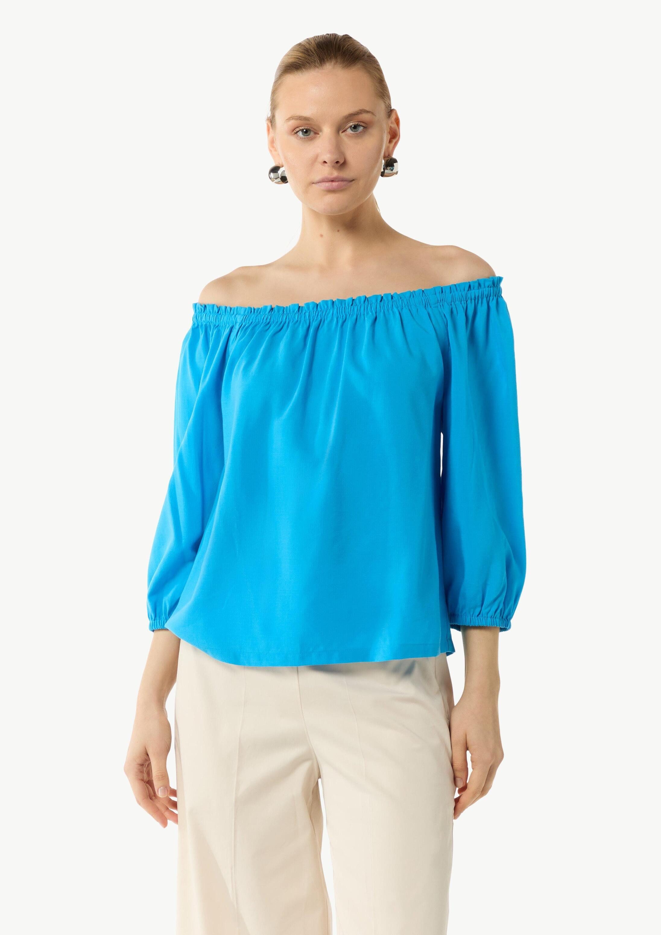 comma Kurzarmbluse Bluse Carmen-Bluse aus Lyocellmix mit elastischem Ausschnitt