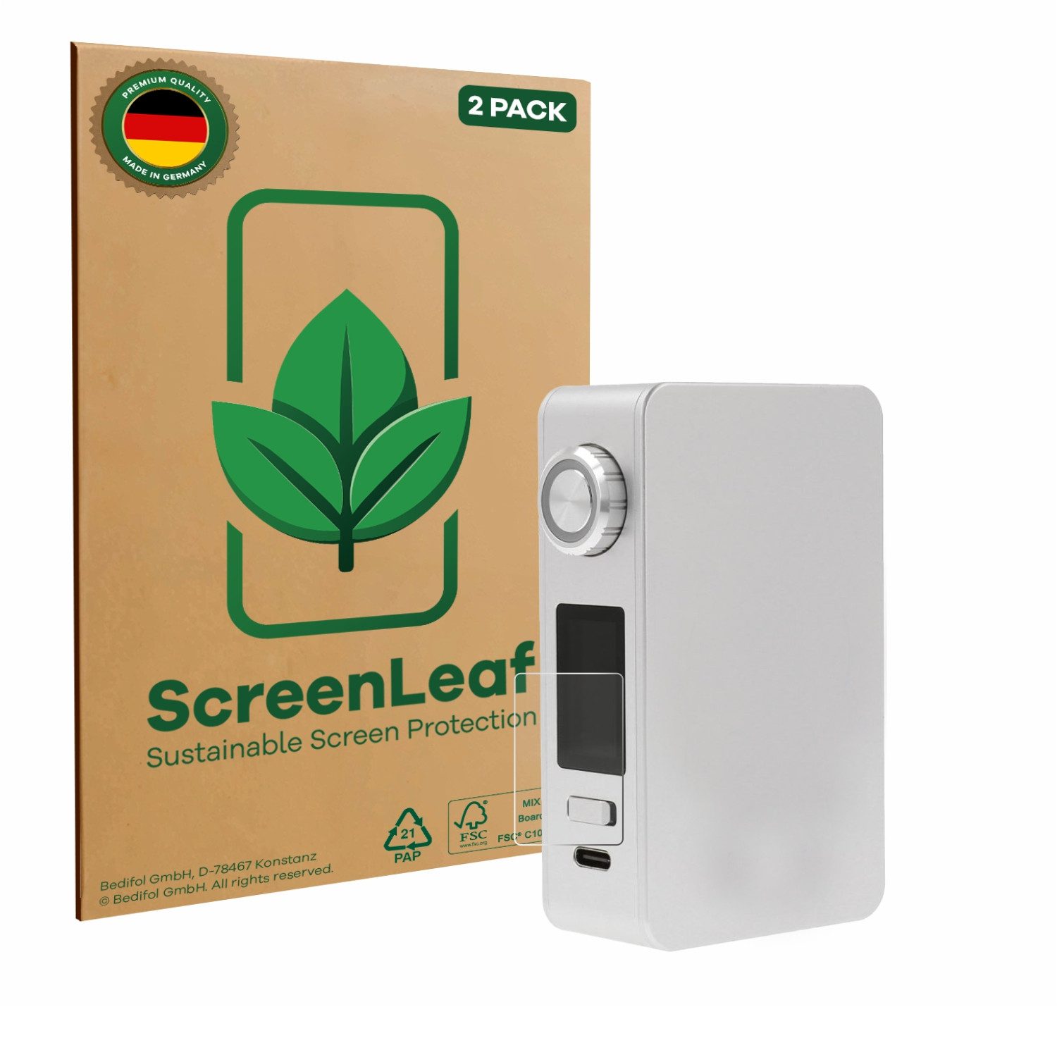 ScreenLeaf Displayschutzfolie Schutzfolie für Lost Vape Centaurus M200, 2 Stück, nachhaltiger Displayschutz Schutz Folie Klar Transparent