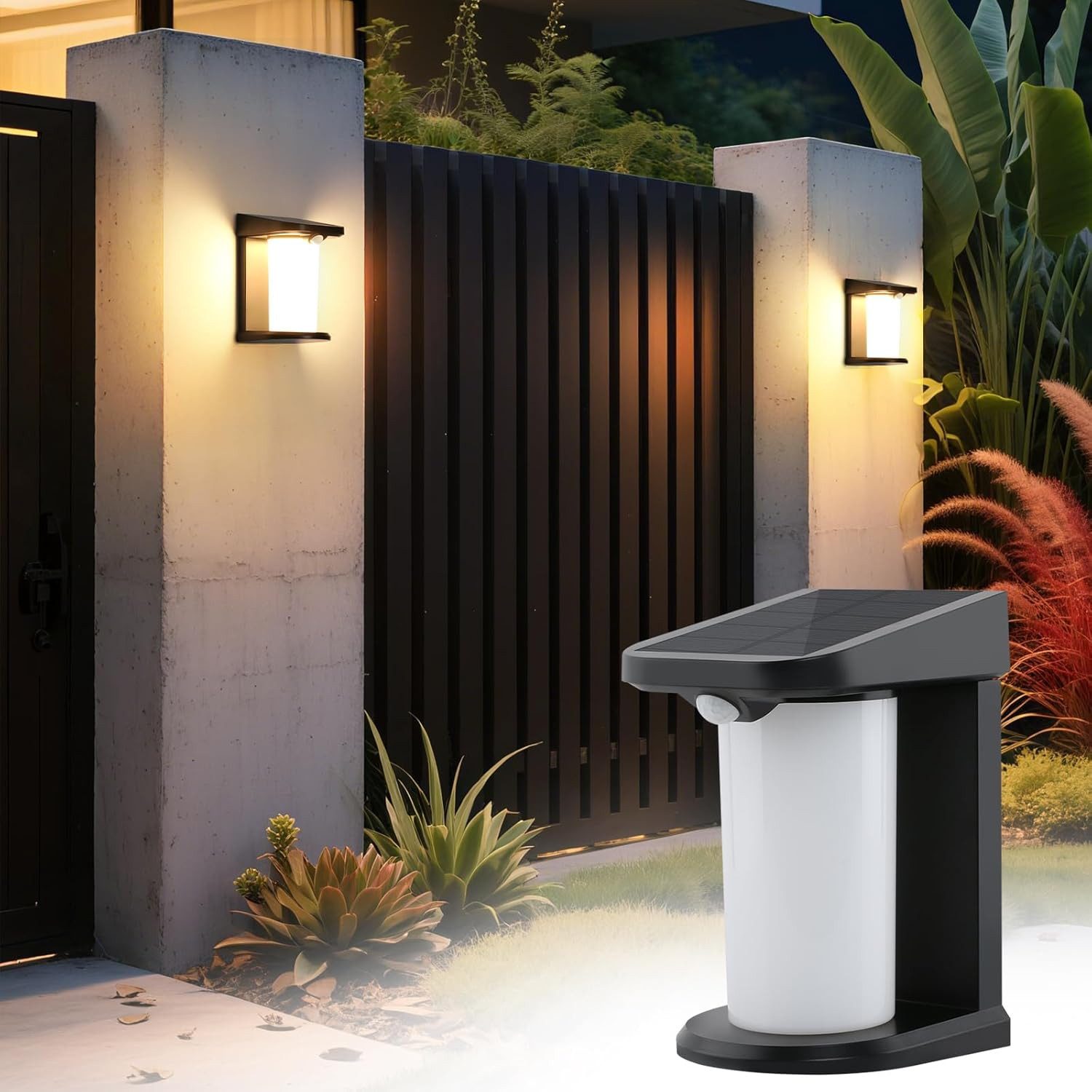 Nettlife LED Außen-Wandleuchte Bewegungsmelder Solar betrieben 2 Modi wasserdicht 3000K Warmweiß, LED fest integriert, Warmweiß, Aussenlampe für Hof Stufen Haustür Flur