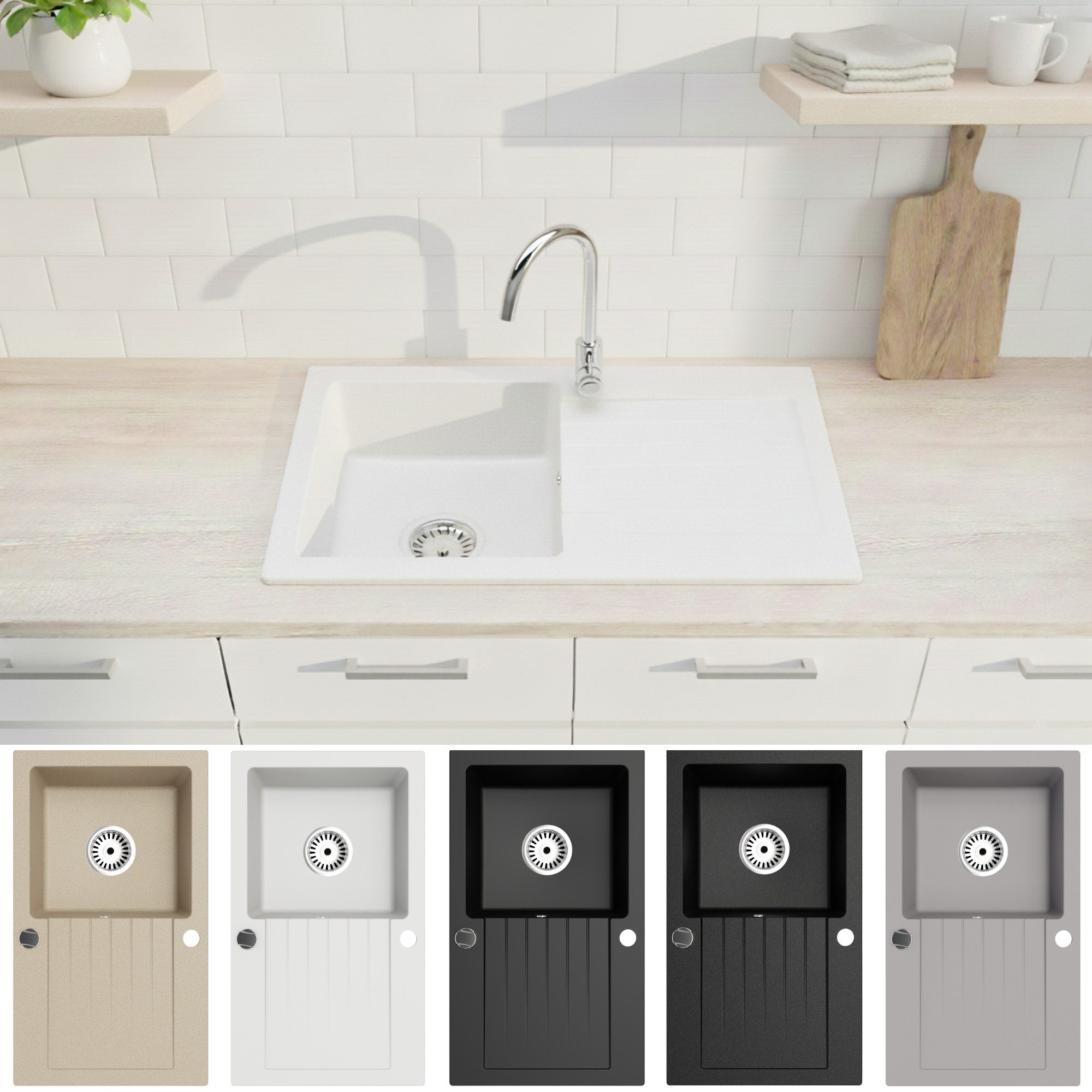 Faizee Möbel Granitspüle Faizee Home Granit Einbauspüle 75×43,5 cm Spülbeck günstig online kaufen