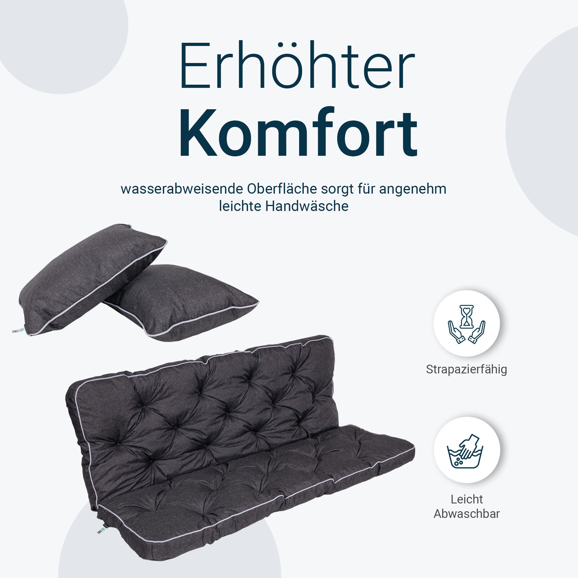 TexDeko Auflagekissen Ecolen Gartenbankauflage für Hollywoodschaukel mit Rückenlehne, (1x Gartenbankauflage für Hollywoodschaukel + 2x Kissen), UV-Beständig