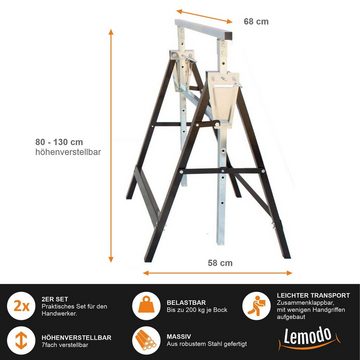Lemodo Unterstellbock Arbeitsbock, 2er Set, klappbar und höhenverstellbar, 200 kg max. Belastbarkeit, (Set, 2er), klappbar, höhenverstellbar