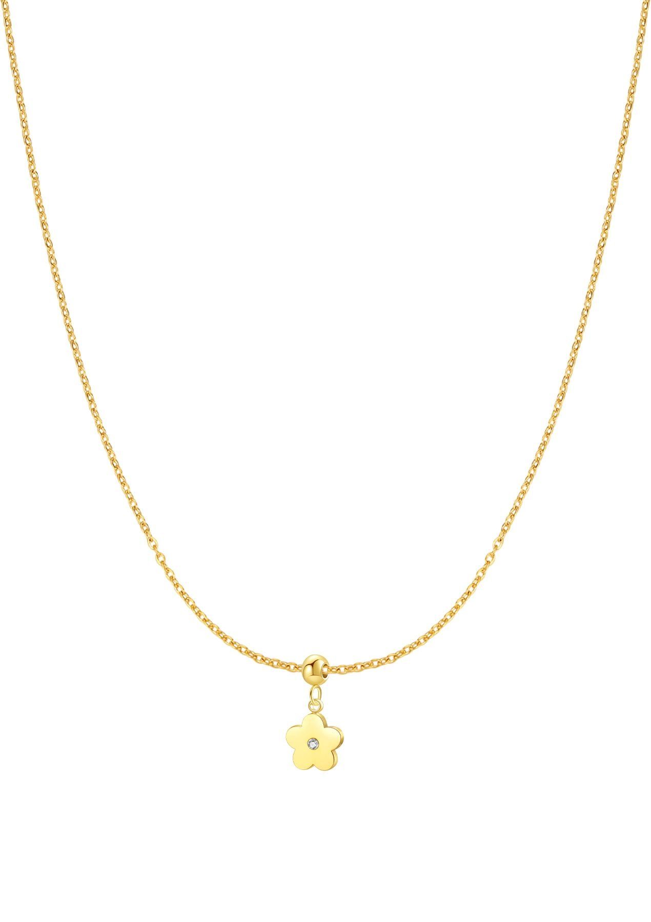 Collier Edelstahl Kette Damen Blume 18K Gold Roségold, Zirkonia hängend