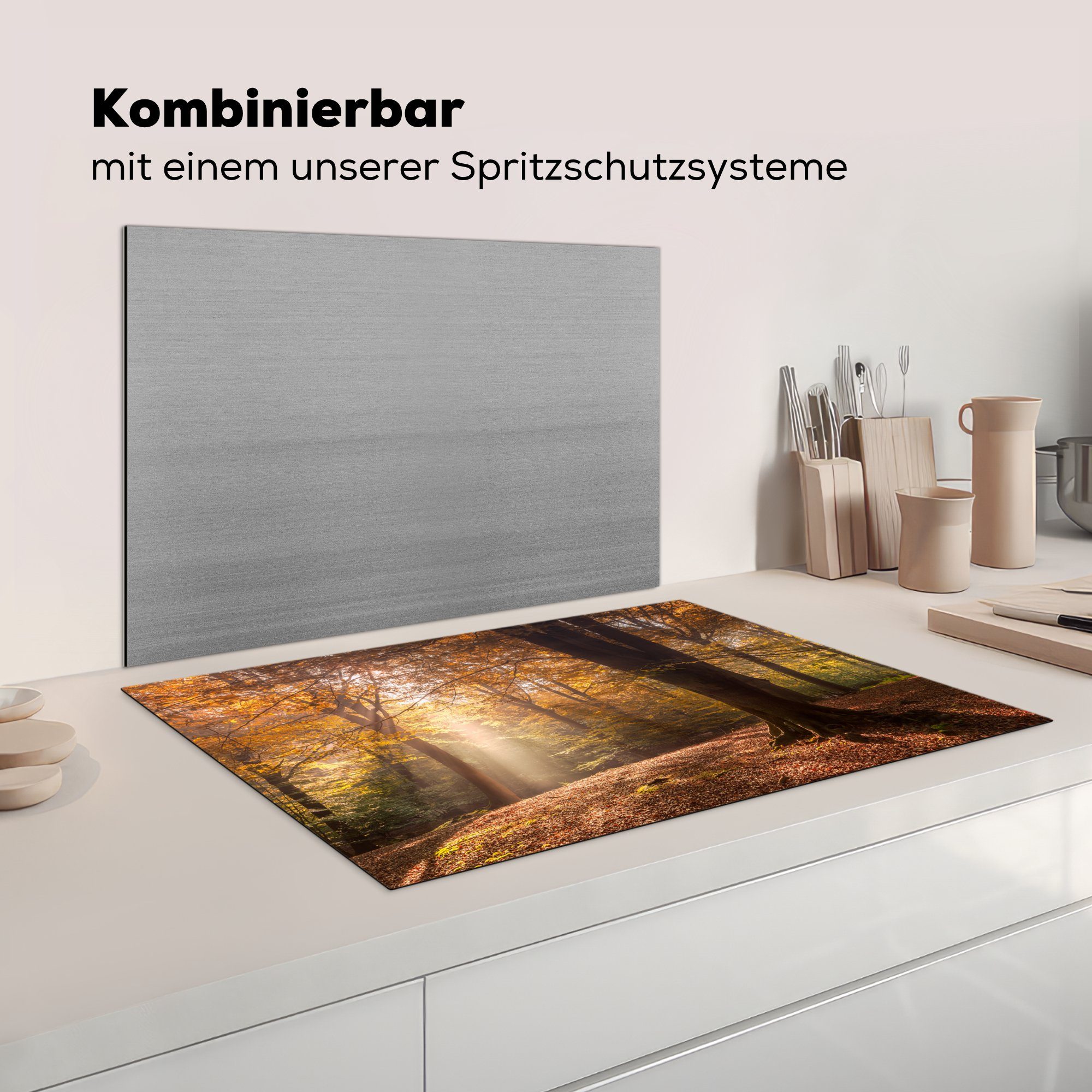 (1 Bäume Induktionskochfeld tlg), für Herdblende-/Abdeckplatte Orange, Ceranfeldabdeckung die Schutz cm, MuchoWow Vinyl, Herbst - küche, - 81x52