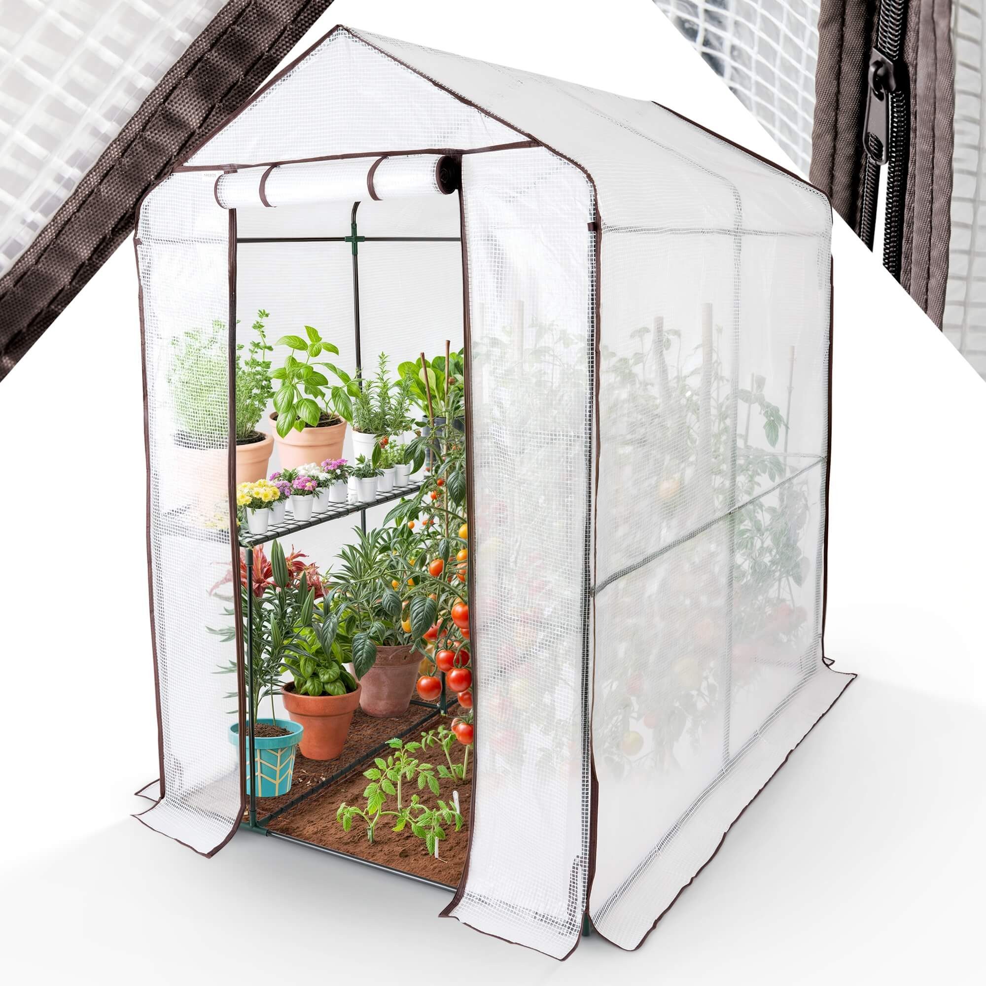 Arebos Foliengewächshaus Premium Gewächshaus mit 2 Ebenen -120x186x190 cm Treibhaus mit Ablagen, BxTxH: 186 x 120 x 190 cm, 1-St., Geräumige Fläche, Aufrollbarer Zugang, Sicherer Stand weiß | Rabatt: 24%