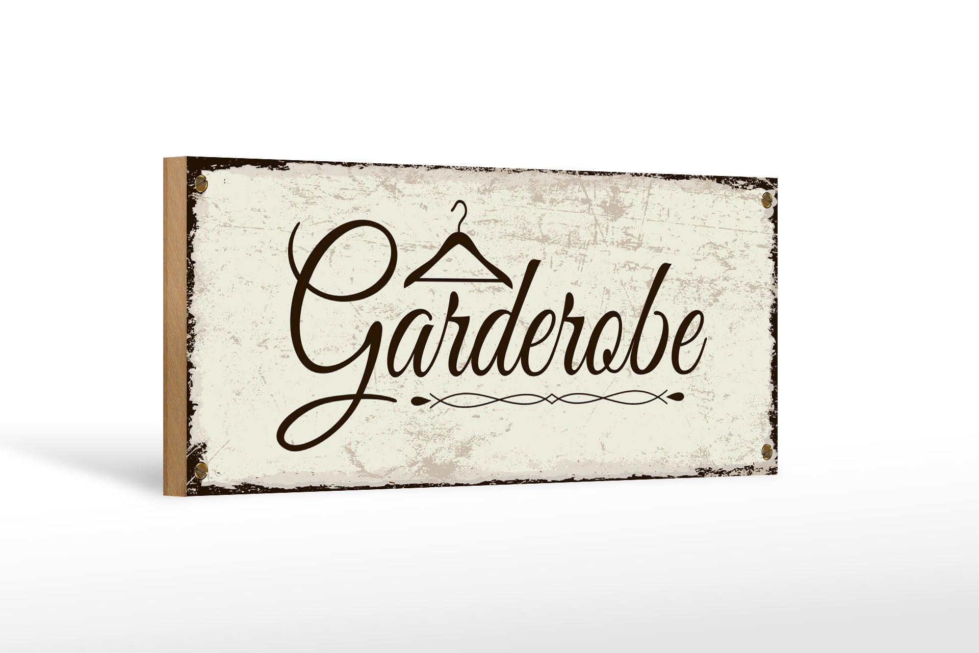 Femer GmbH Holzbild Hinweis 27x10 cm Garderobe Kleiderbügel nostalgisch, (1 St), Glatte Holzfaserplatte (MDF), vorn beschichtet