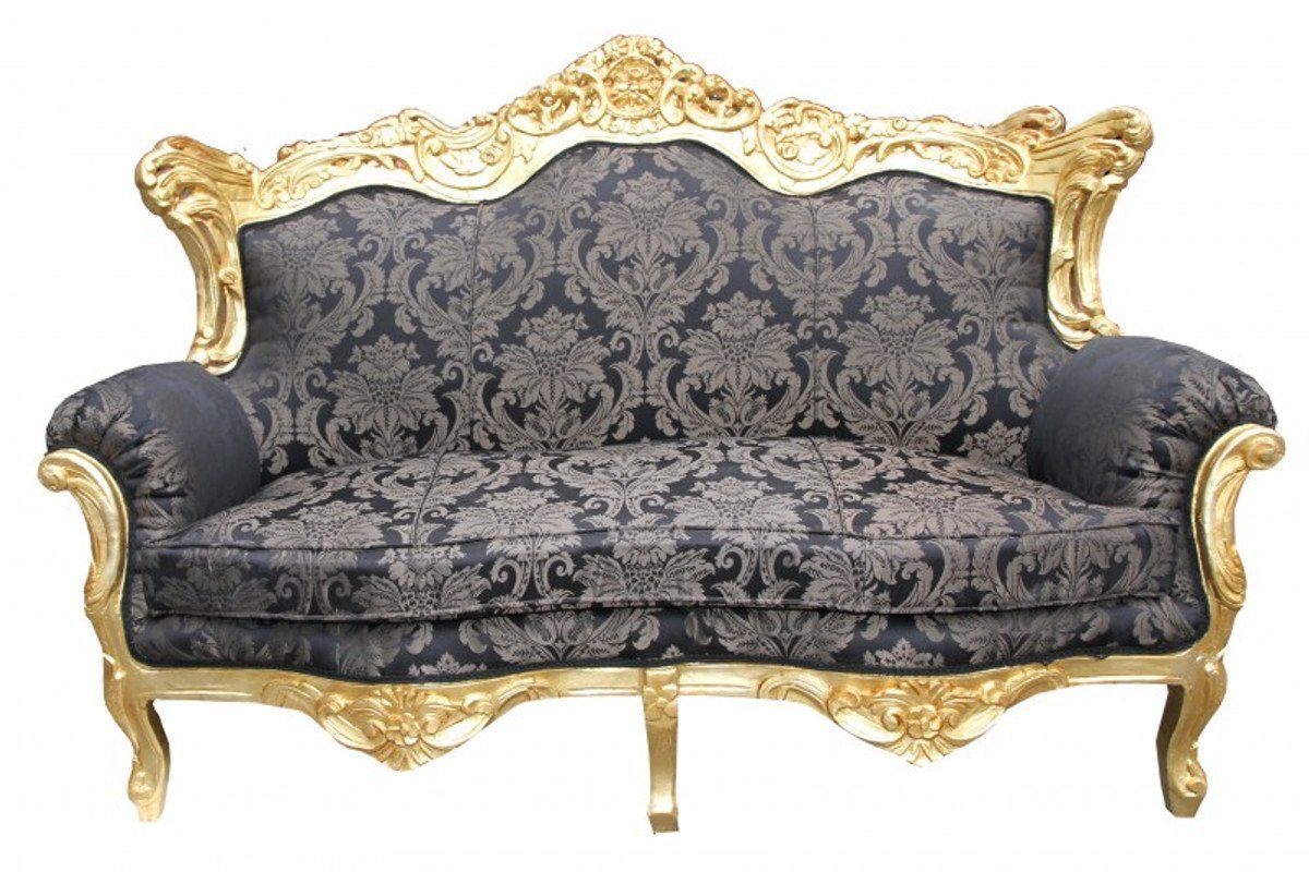 Casa Padrino 2-Sitzer Barock 2er Sofa Master Schwarz Muster/ Gold 2Mod - Wohnzimmer Couch Möbel Lounge