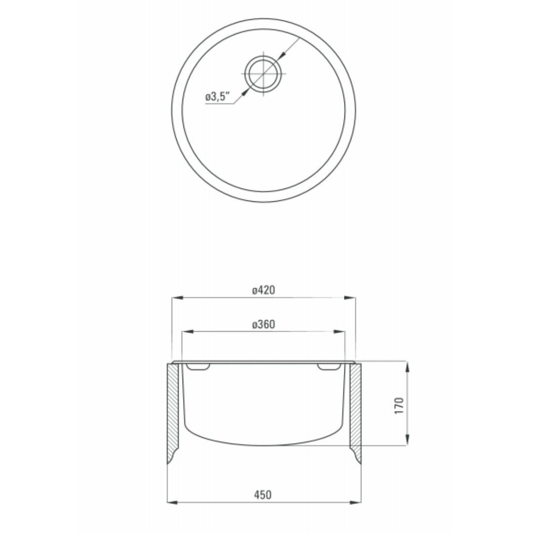 Faizee Möbel Edelstahlspüle Edelstahlspüle Ø 42 cm + Armatur Küchenspüle inkl. Siphon-Set, Rund mit Armatur