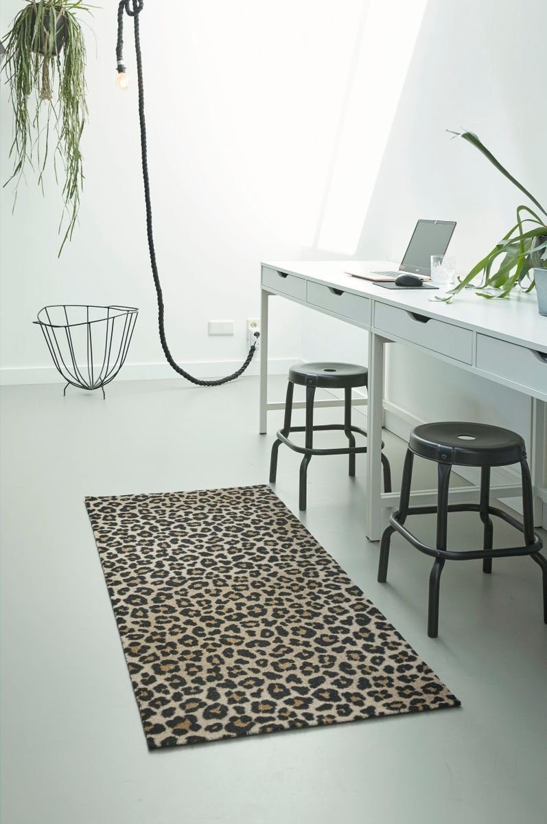 MD Entree Fußmatte Universal Teppichläufer Wohnzimmer Teppich, rechteckig, Höhe: 8 mm, bei 30° waschbar, anti-rutsch, 67 x 120 cm, Safari Leo, beige