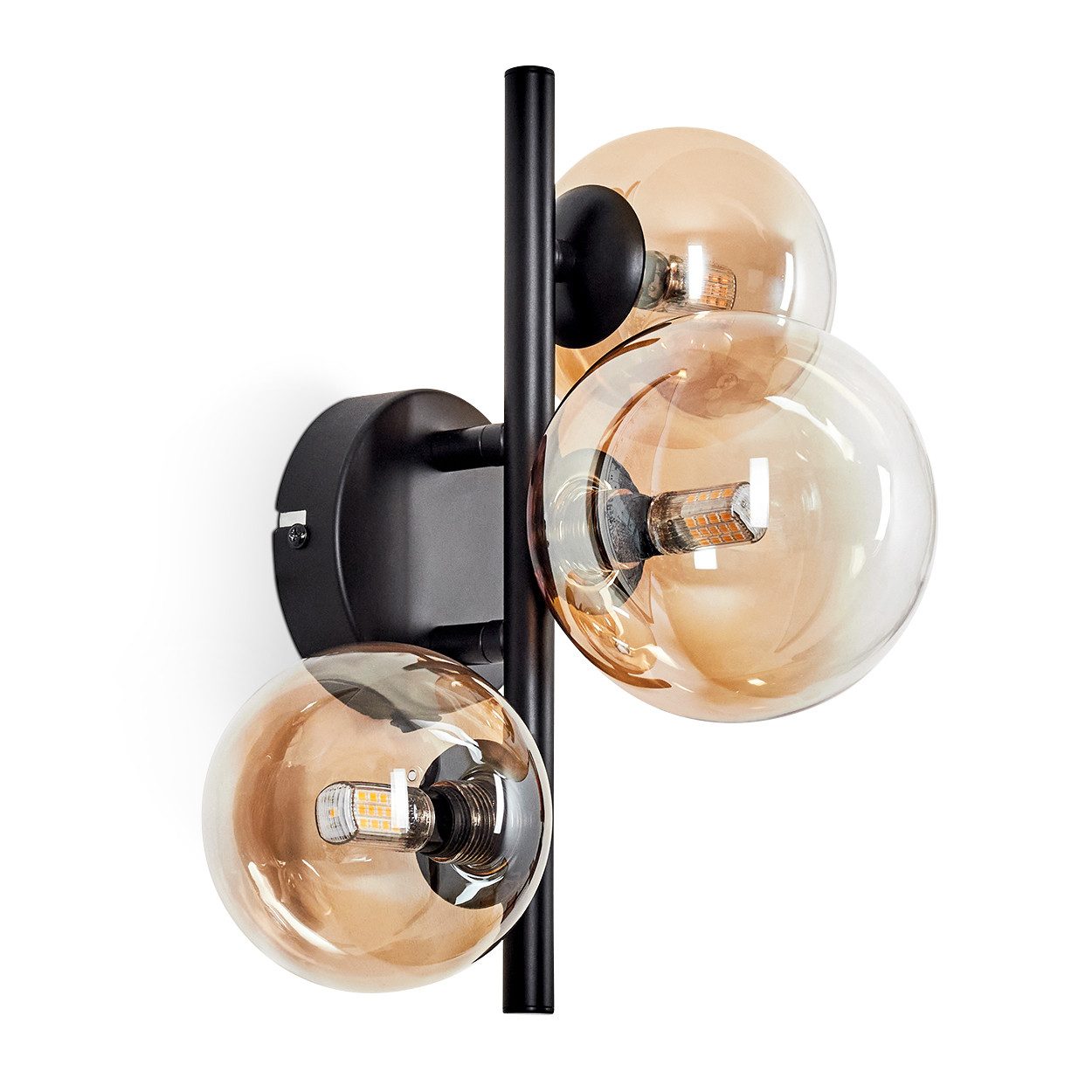hofstein Wandleuchte Wandlampe aus Metall/Glas in Schwarz/Bernstein/Klar, o günstig online kaufen