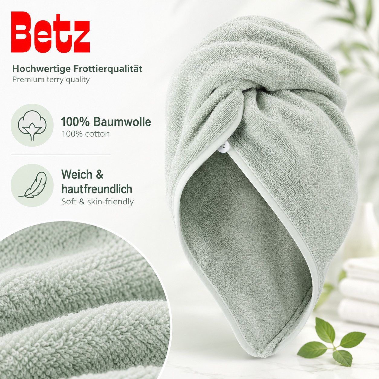 Betz Turban-Handtuch mit Knopf BERLIN Kopfhandtuch Haarturban, (2-St), mit Knopfverschluss