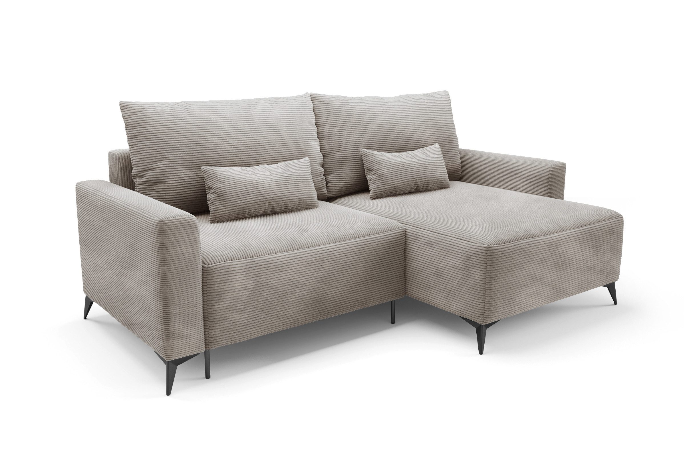 Deine Мебель 24 Wohnlandschaft LOCA L 239 cm breit Ecksofa Sofa Wohnzimmer L-Couch Cord Samt, Beige Creme Grau Hellgrau Anthrazit Schwarz 2 Teile, mit Schlaffunktion Bettfunktion