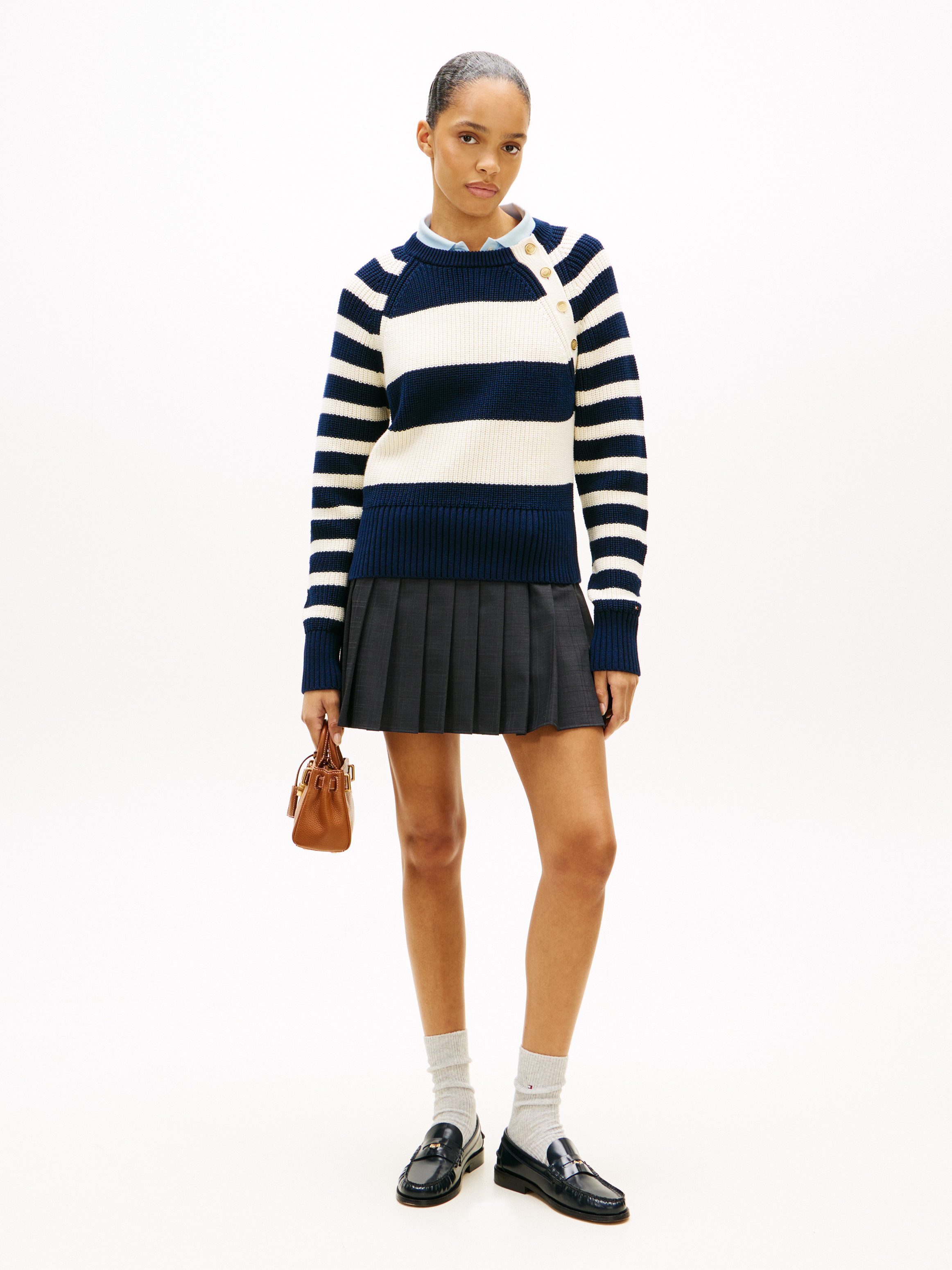 Tommy Hilfiger Strickpullover GOLD BTN UTILITY LS C-NK SWT mit goldfarbenen Knöpfen