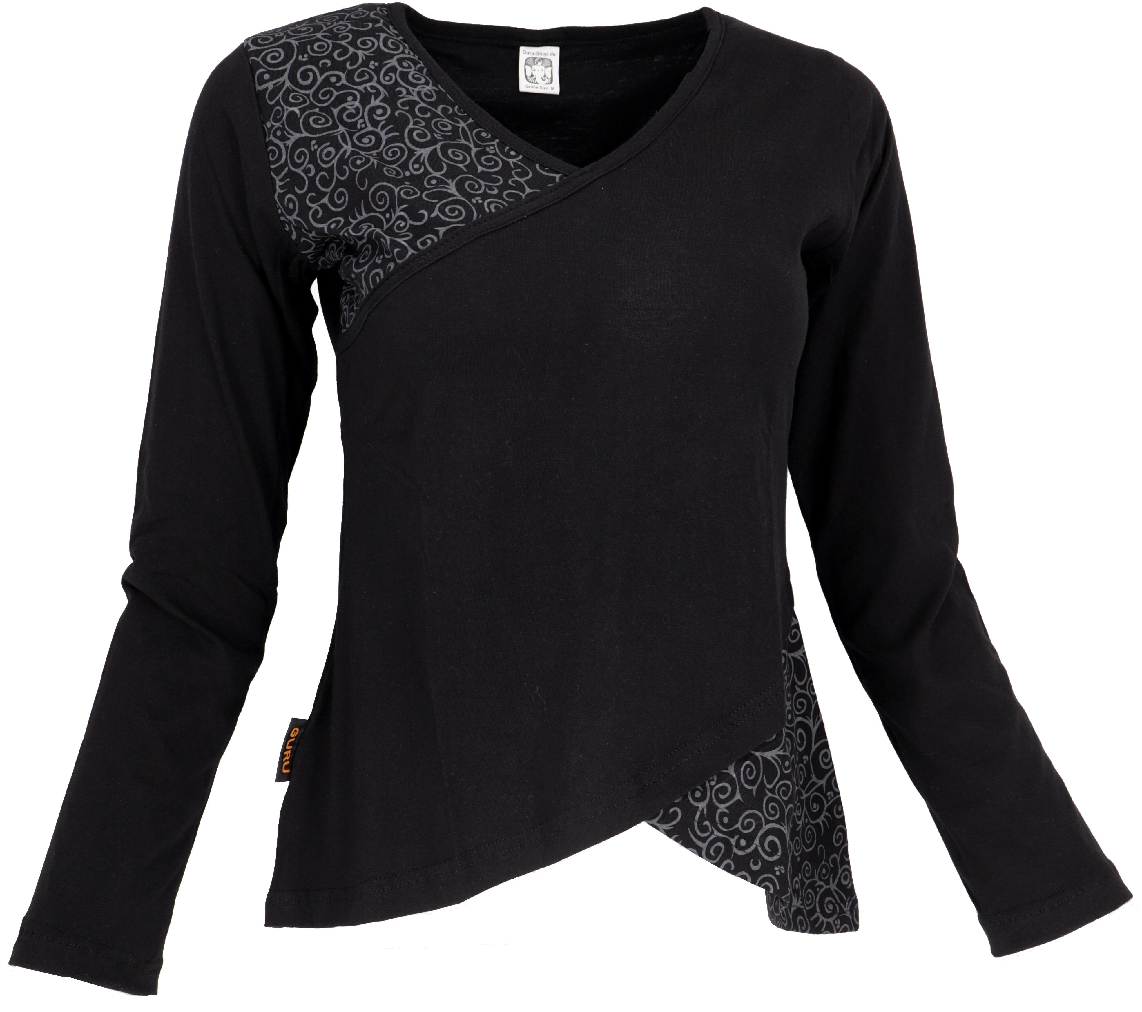 Guru-Shop Longsleeve Langarmshirt Boho-chic - schwarz günstig online kaufen