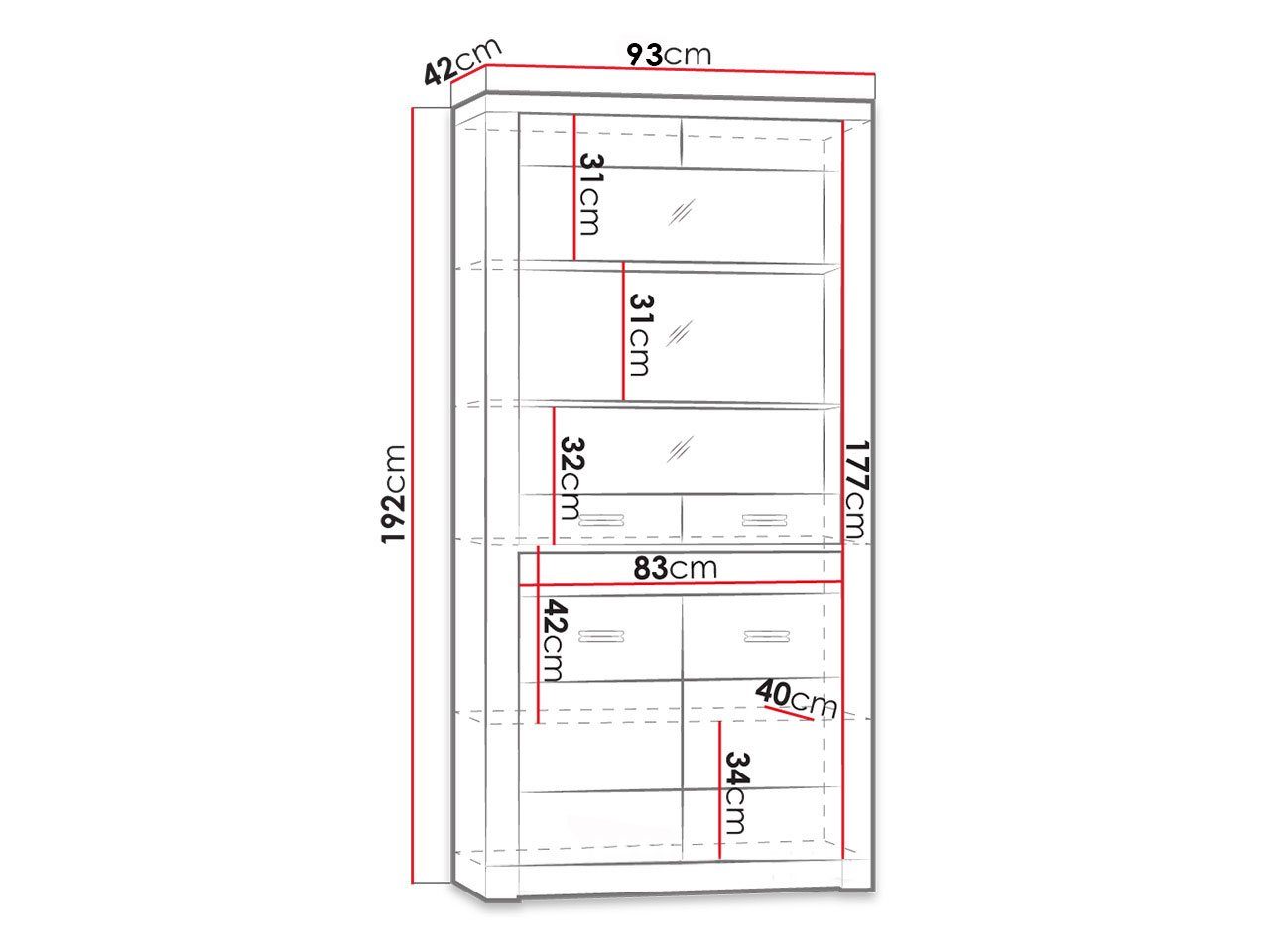 MIRJAN24 Vitrine Indianapolis I03 (4-Drehtüren) Metall Griffe