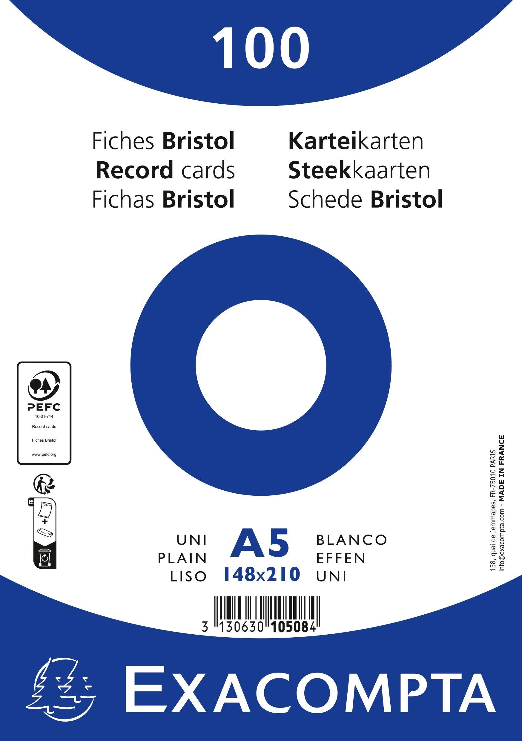 EXACOMPTA Karteikarten 10x Karteikarten A5 blanko, 100 Stück eingeschweißt - Weiß - 10508E, Karteikarten blanko