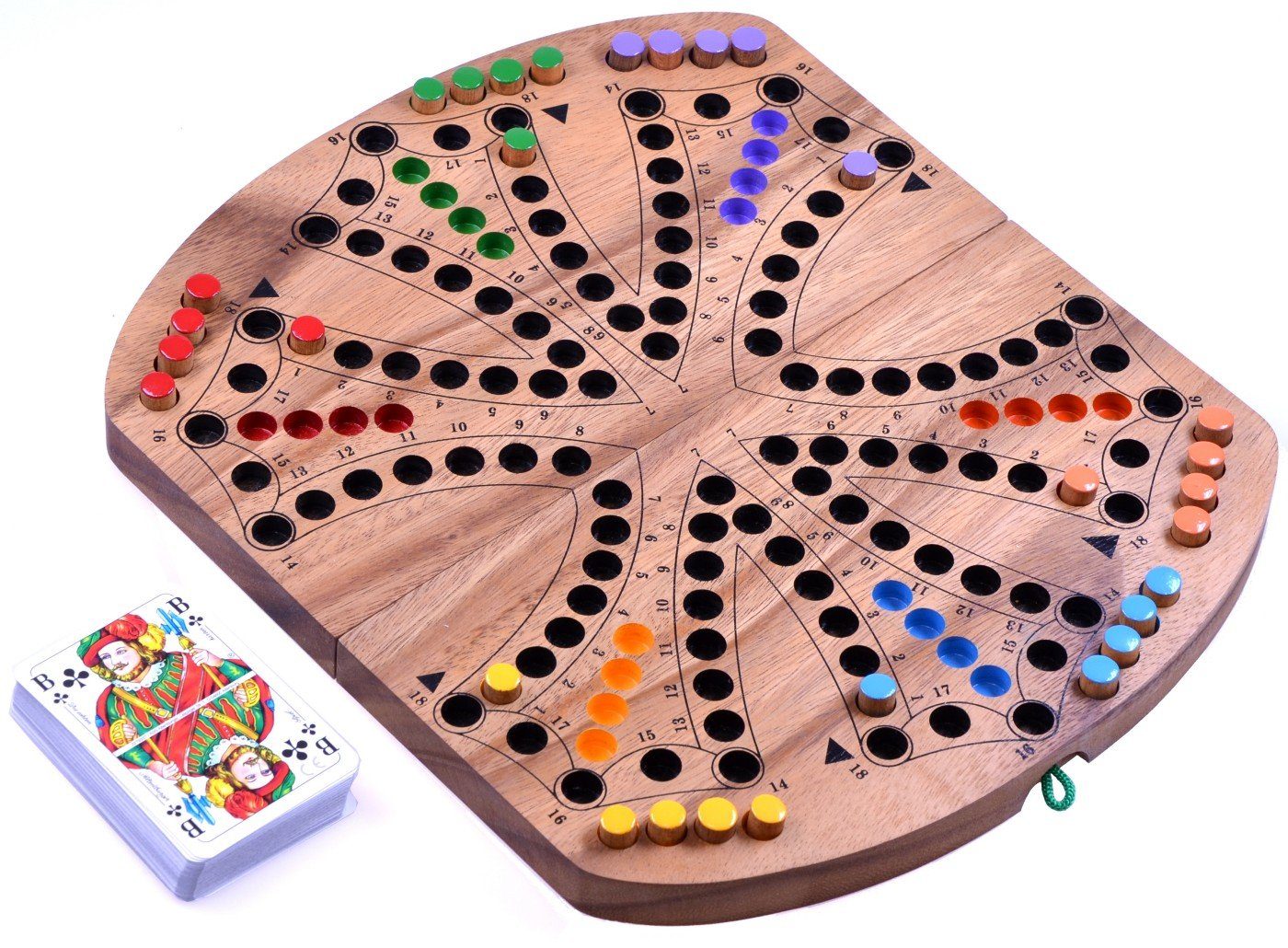 Logoplay Holzspiele Spiel, Tock für 6 Spieler - Spielfeld 33 x 28 cm - Gesellschaftsspiel mit SpielkartenHolzspielzeug