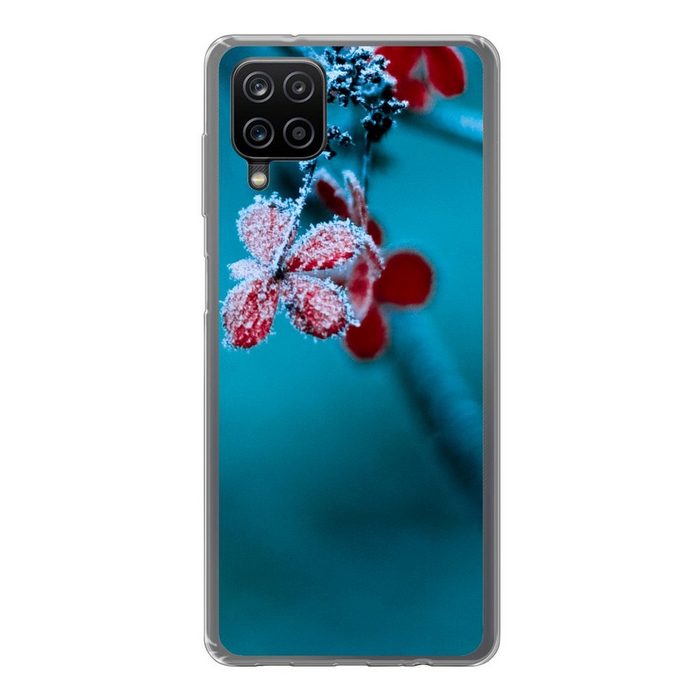 MuchoWow Handyhülle Rot - Blume - Schneeregen Handyhülle Samsung Galaxy A12 Smartphone-Bumper Print Handy
