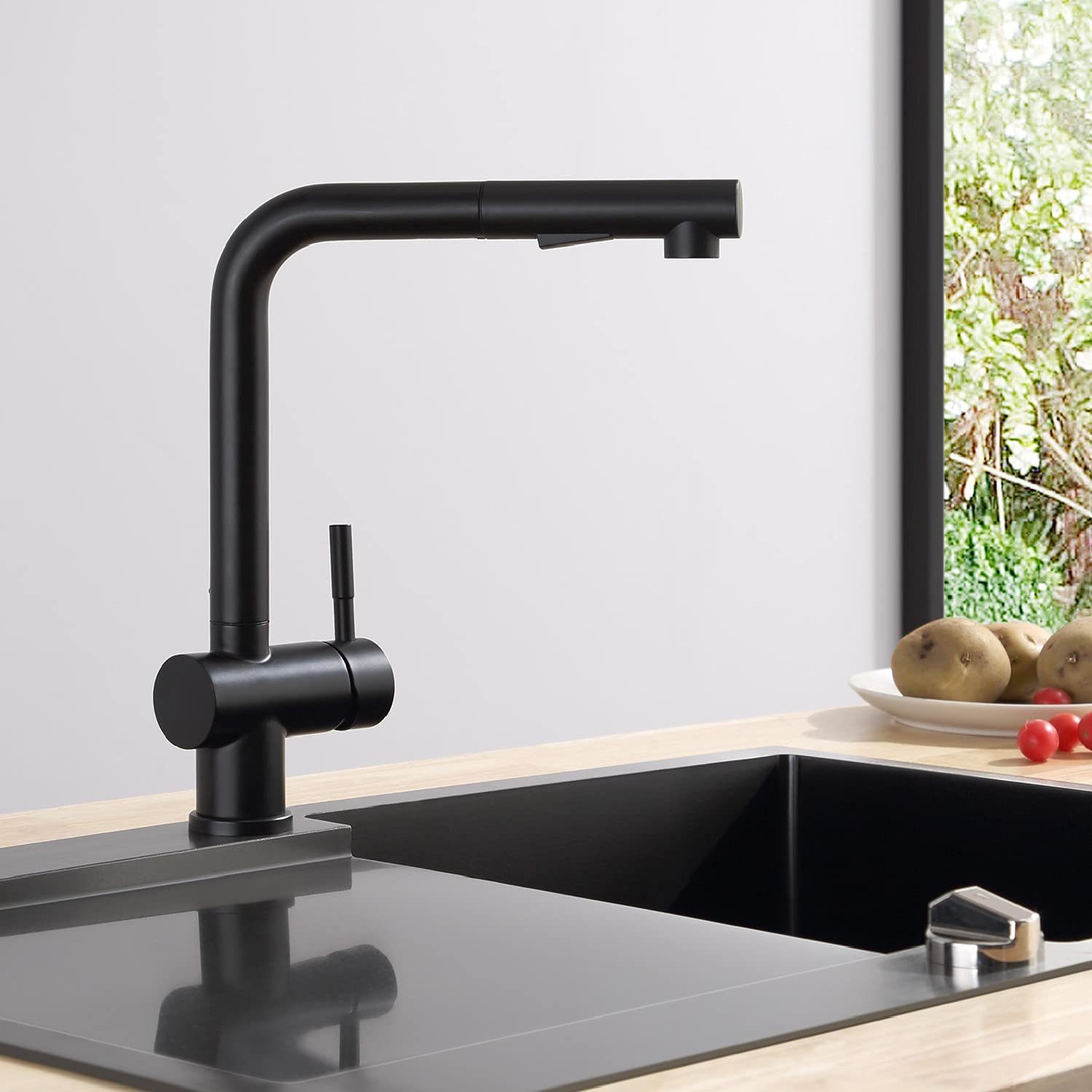 Wasserhahn Küche Schwarz 360° schwenkbar mit Brause ausziehbar Küchenarmatur 