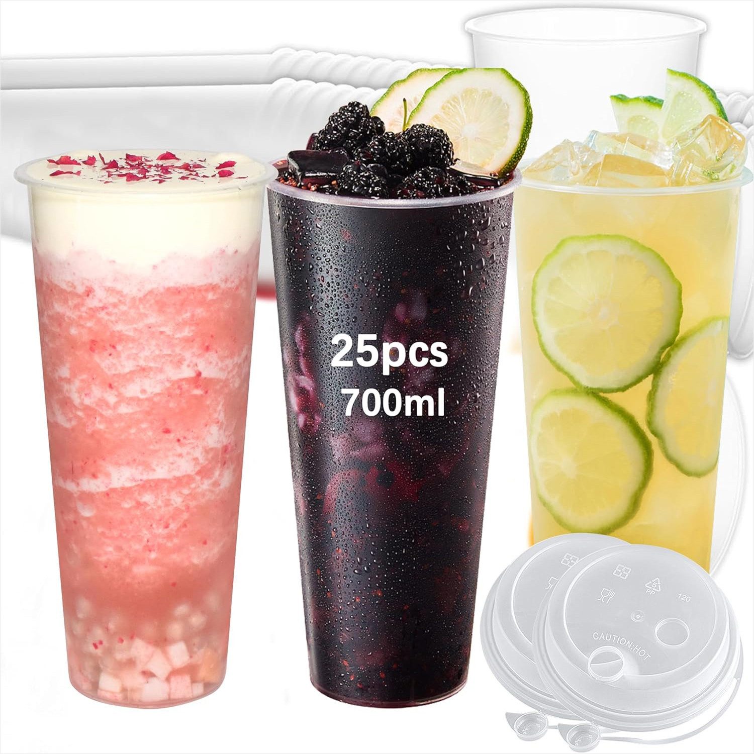 KingLux Aufbewahrungsbecher 25 Stück 700ML Partybecher mit Deckel für Getränke Haushalt, Polypropylen, (25-tlg., 25Stk.Partybecher mit Deckel), mit Deckel