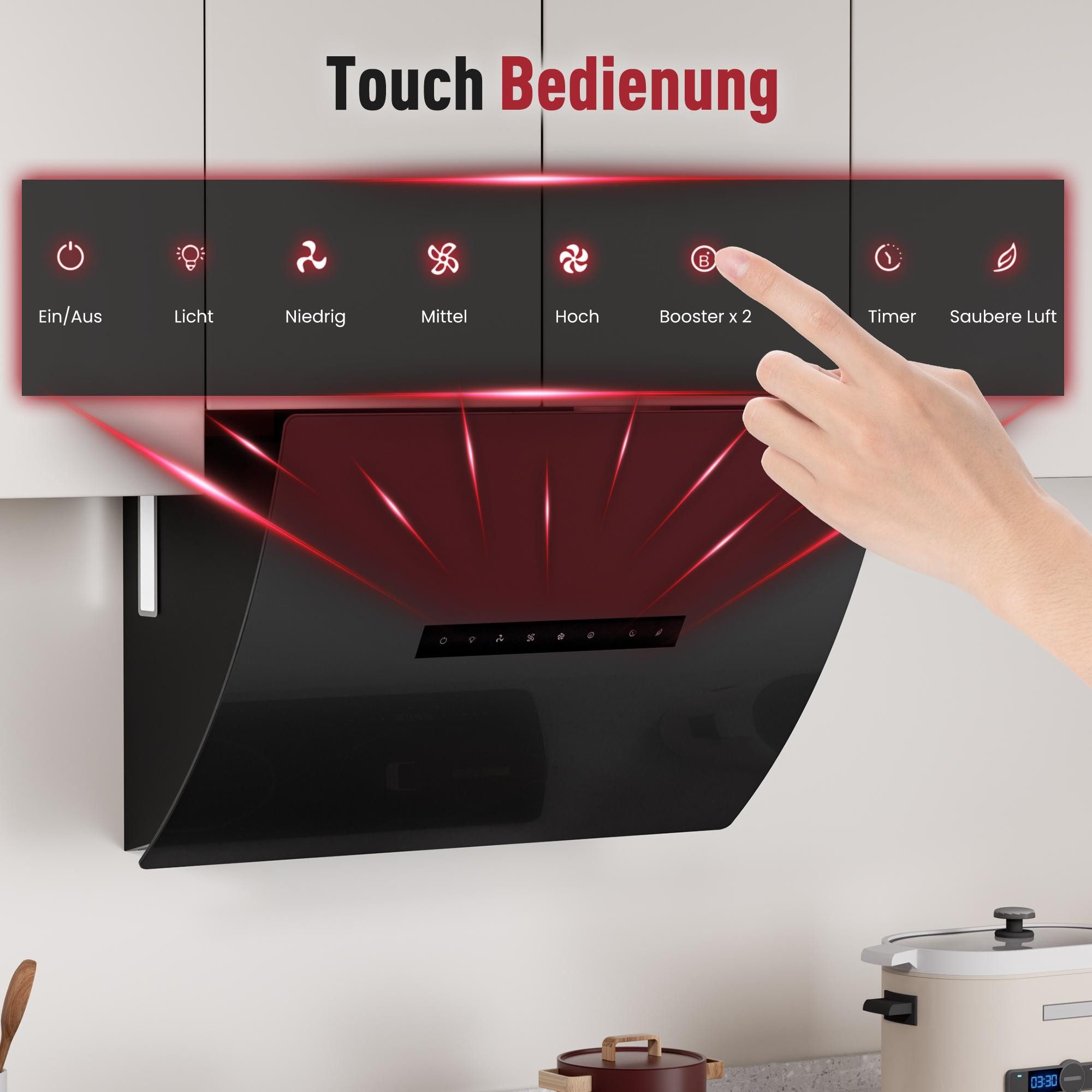 Levivo Kopffreihaube A+++ Kopffreie Dunstabzugshaube 60cm Umluft & Abluft mit 740m³/h A+++ Kopffreie Dunstabzugshaube 60cm Umluft & Abluft mit 740m³/h, Aktivkohlefiltern, Fettfiltern, LED-Beleuchtung