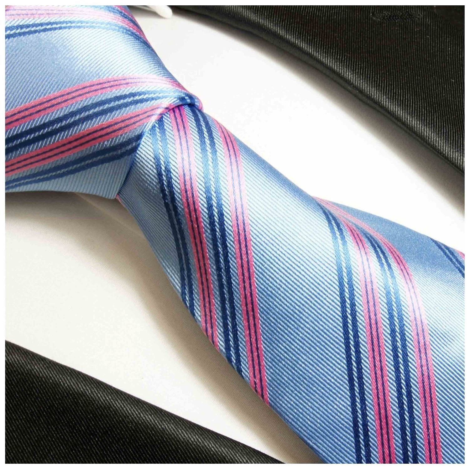 Paul Malone Krawatte Designer Seidenkrawatte Seide (8cm), Breit pink hellblau Schlips 100% Herren blau 727 pink gestreift