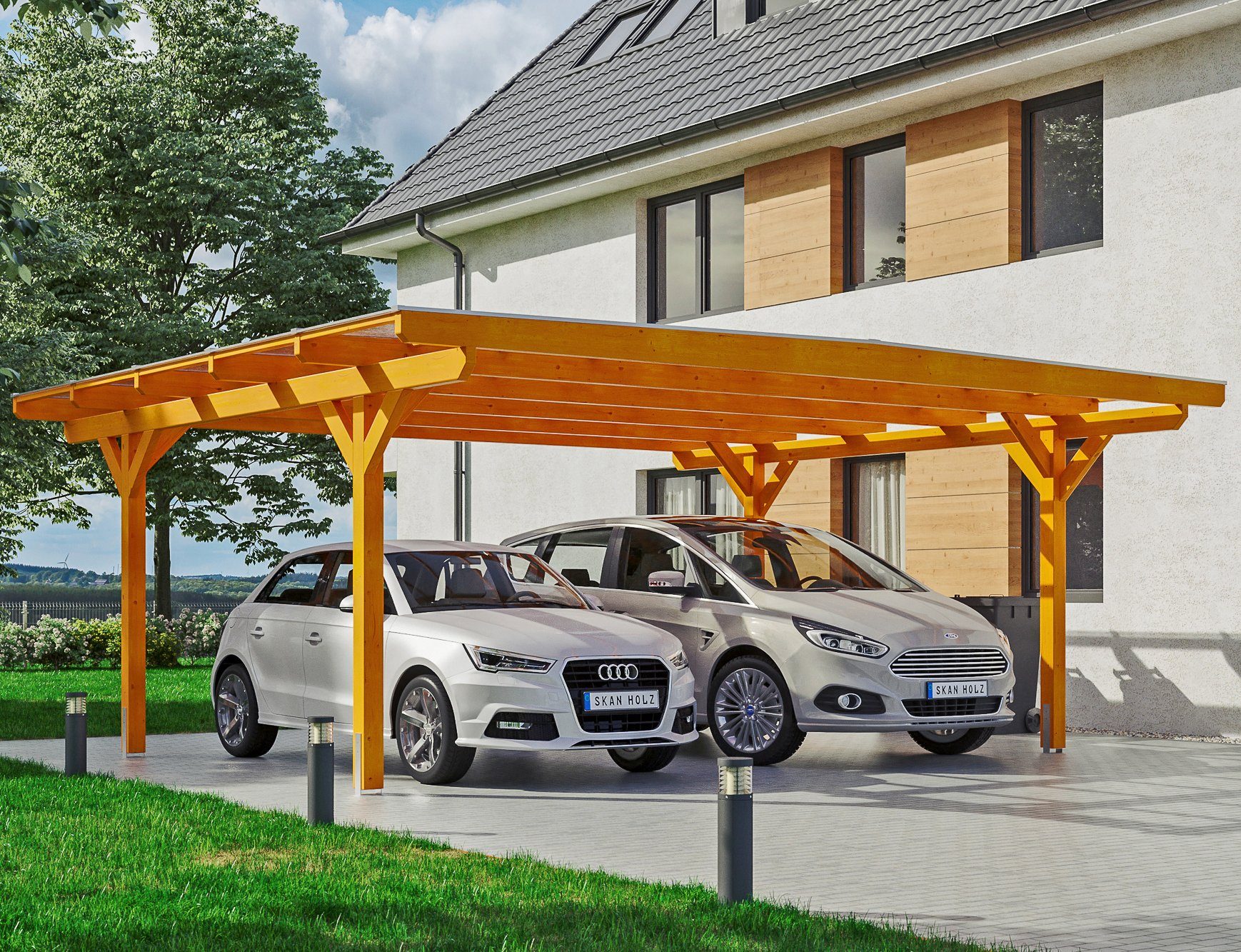 Skanholz Doppelcarport Odenwald, BxT: 640x541 cm, 220 cm Einfahrtshöhe