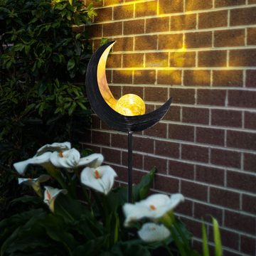 Globo LED Solarleuchte, LED-Leuchtmittel fest verbaut, Solarlampe LED Gartendeko Außenlampe Mond Design blau gelb 2er Set