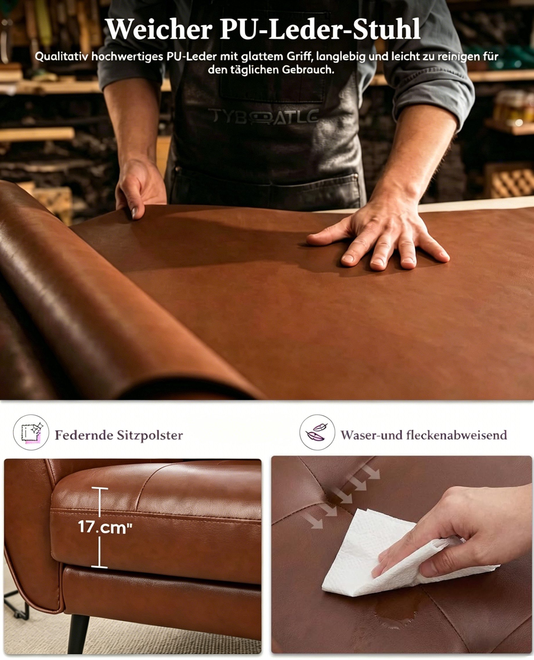 GRAVFORCE Ohrensessel Prägunoserie mit Armlehnen Moderner Loungesessel Lesesessel (1-St), für Wohnzimmer Braun