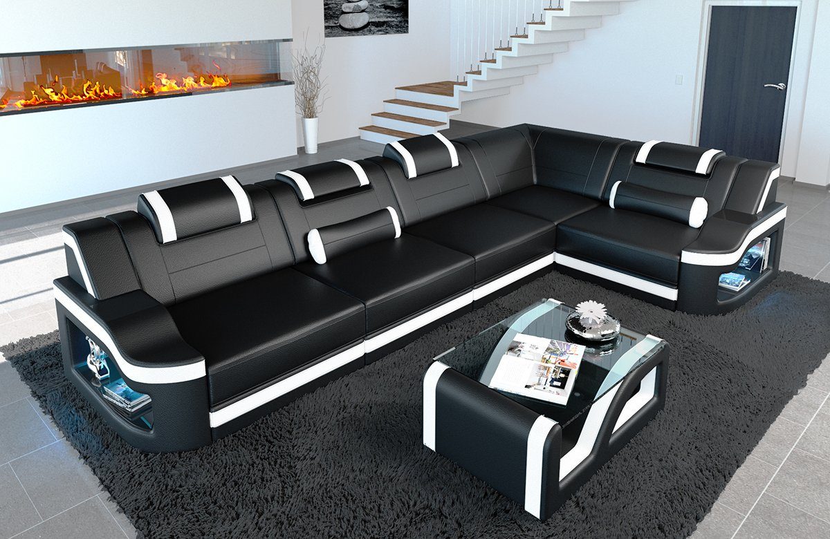 Sofa Dreams Ecksofa Designersofa Leder L mit LED, Padua mit Couch, Schlafsofa, Sofa, Ledersofa Bettfunktion Ledercouch Form wahlweise als