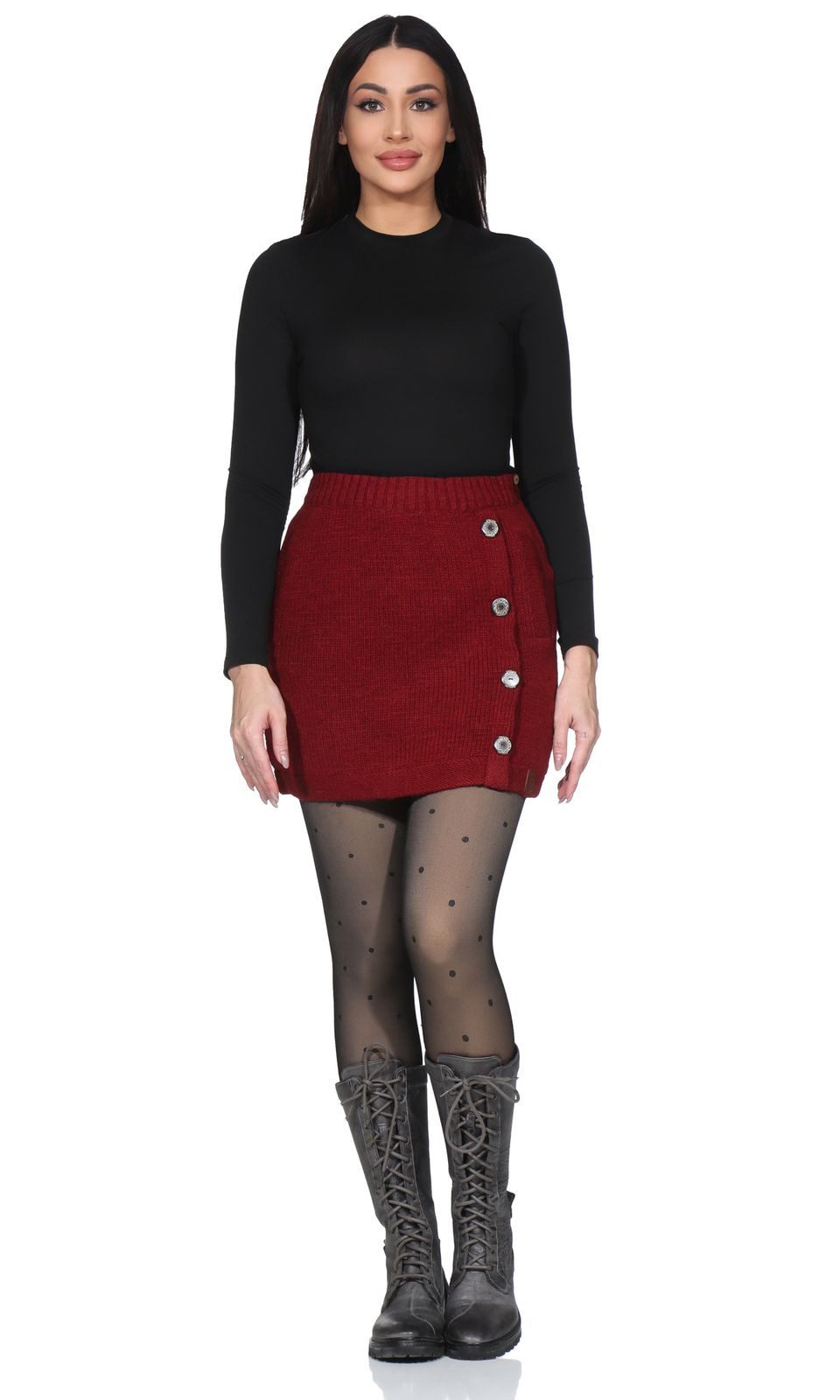 Strickrock Strickrock kurzer Rock mit klassischem Muster Wolle gefüttert Boho